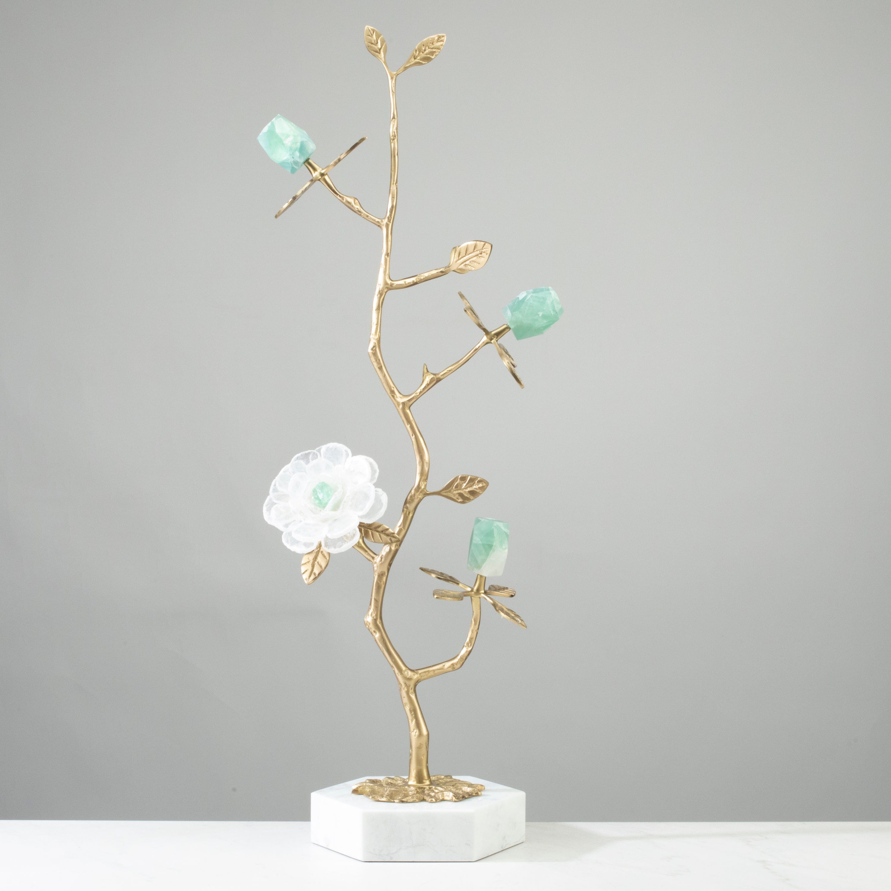 KALIFANO Crystal Home Decor Calcite & Fluorite Flower Boquet on Marble Base HG1197-FL