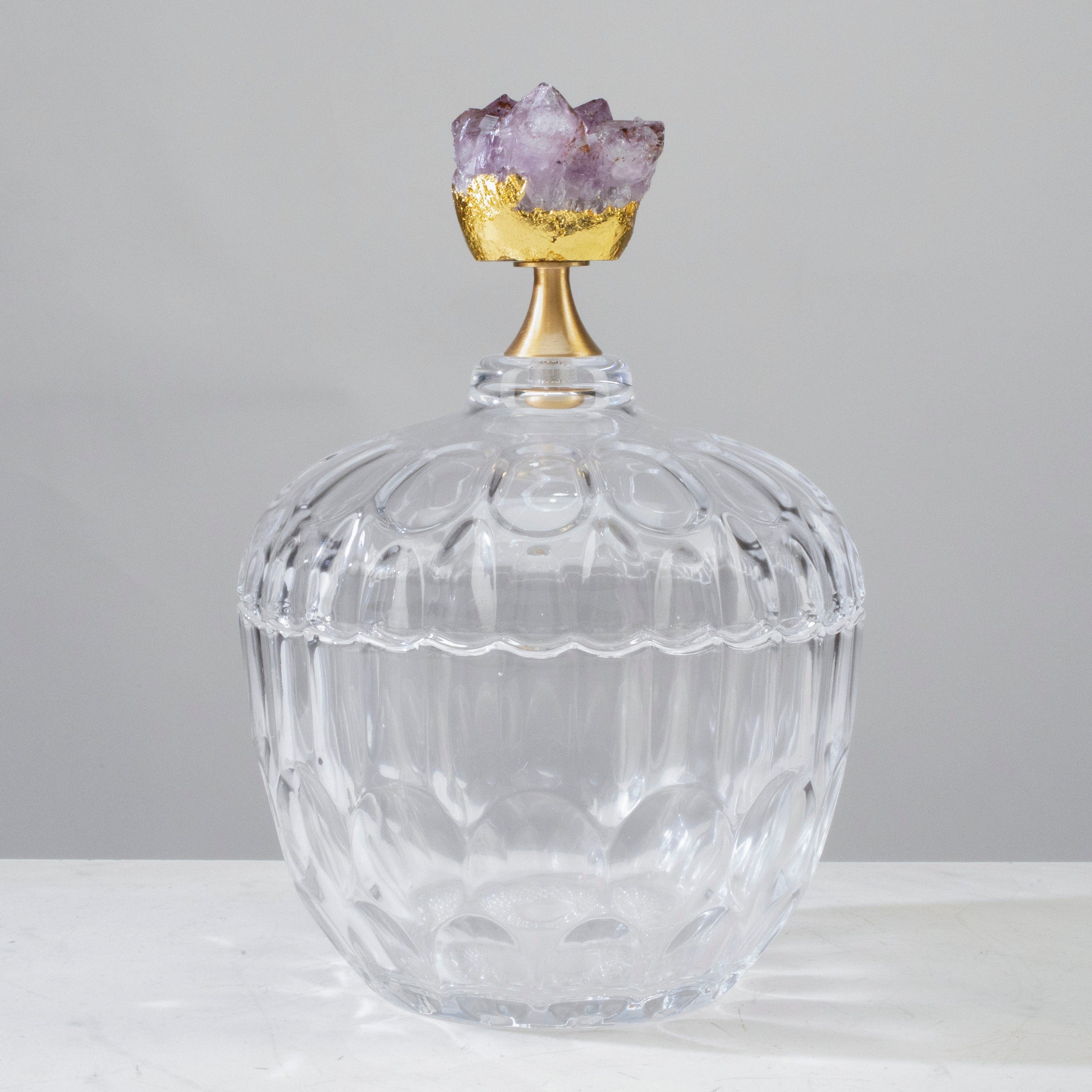 KALIFANO Crystal Home Decor Glass Jar with Amethyst Cluster HG1722A-AM