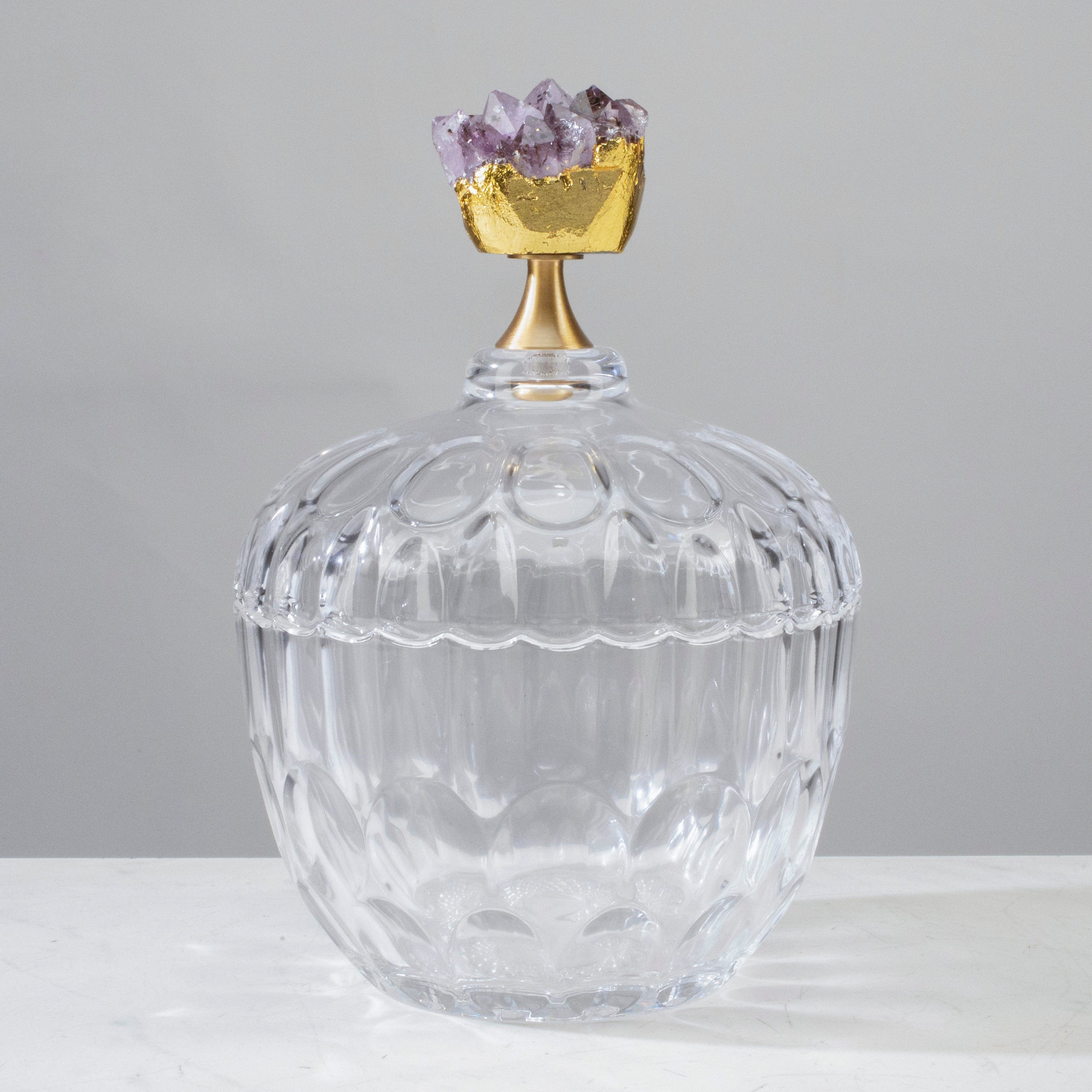 KALIFANO Crystal Home Decor Glass Jar with Amethyst Cluster HG1722A-AM