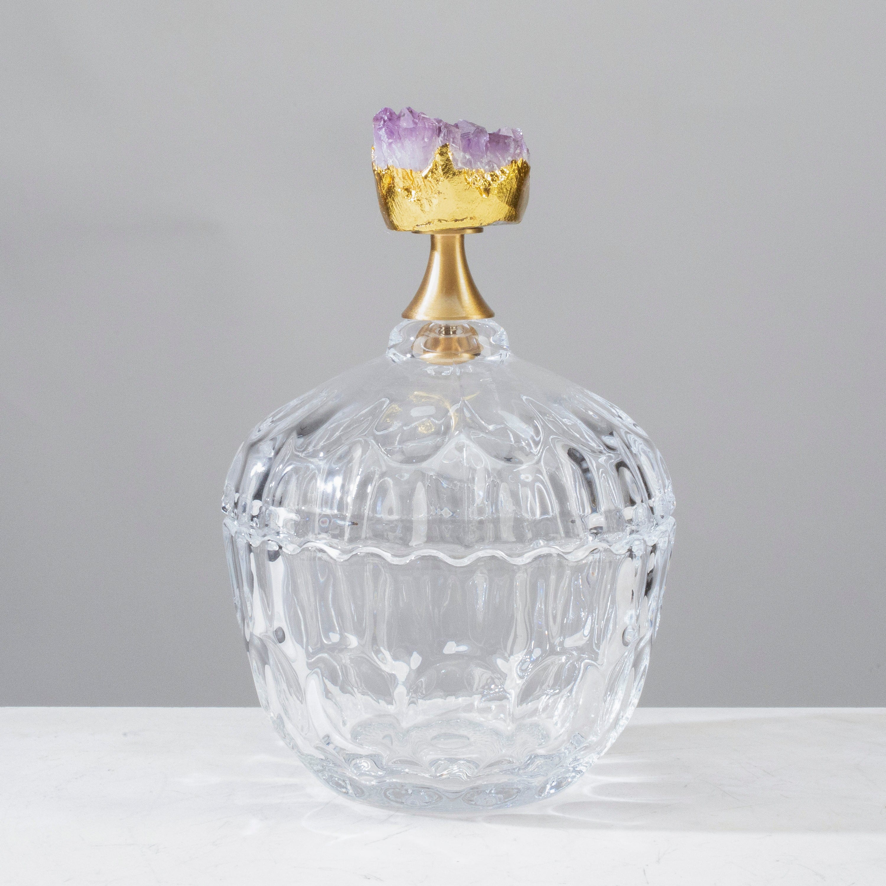 KALIFANO Crystal Home Decor Glass Jar with Amethyst Cluster HG1722B-AM
