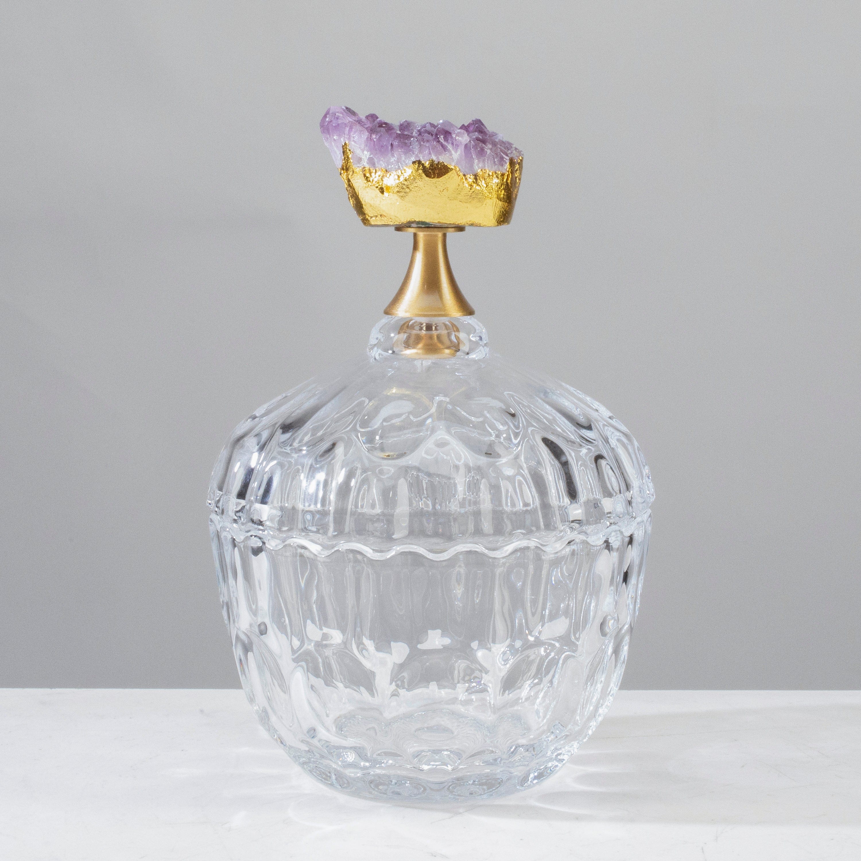 KALIFANO Crystal Home Decor Glass Jar with Amethyst Cluster HG1722B-AM