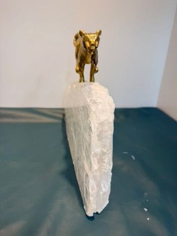 Jumping Brass Jaguar on Selenite Base