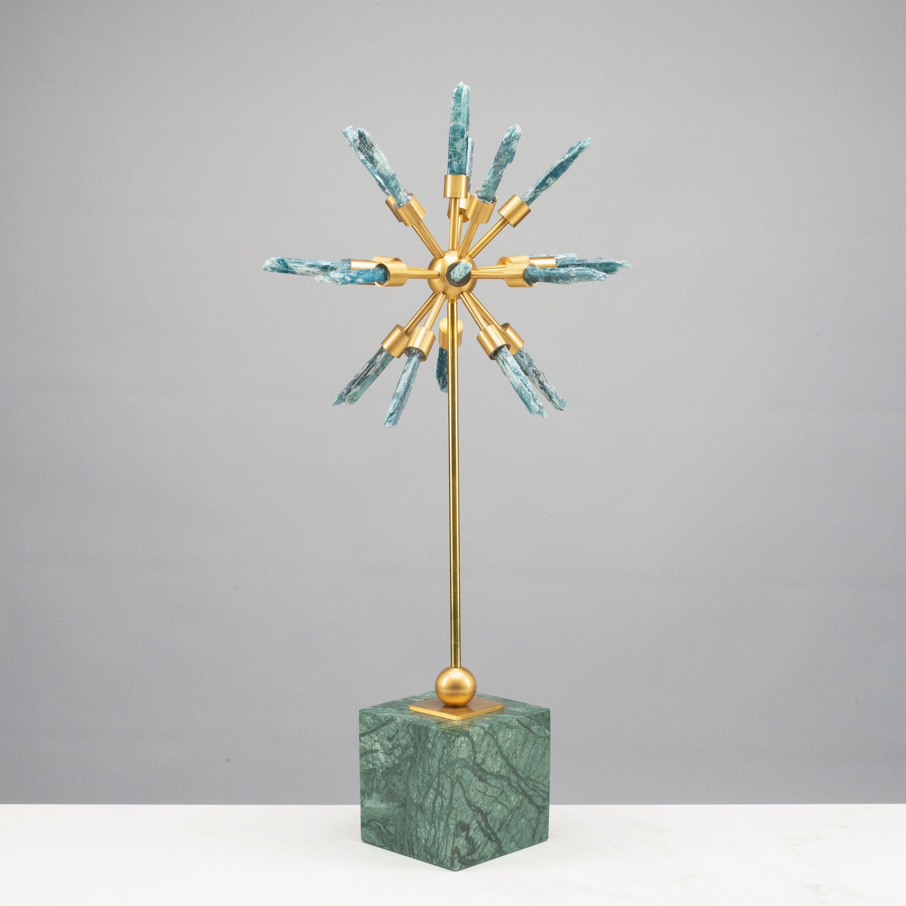 KALIFANO Crystal Home Decor Kyanite Star on Green Marble Base with Brass Stand HG1231B-KY