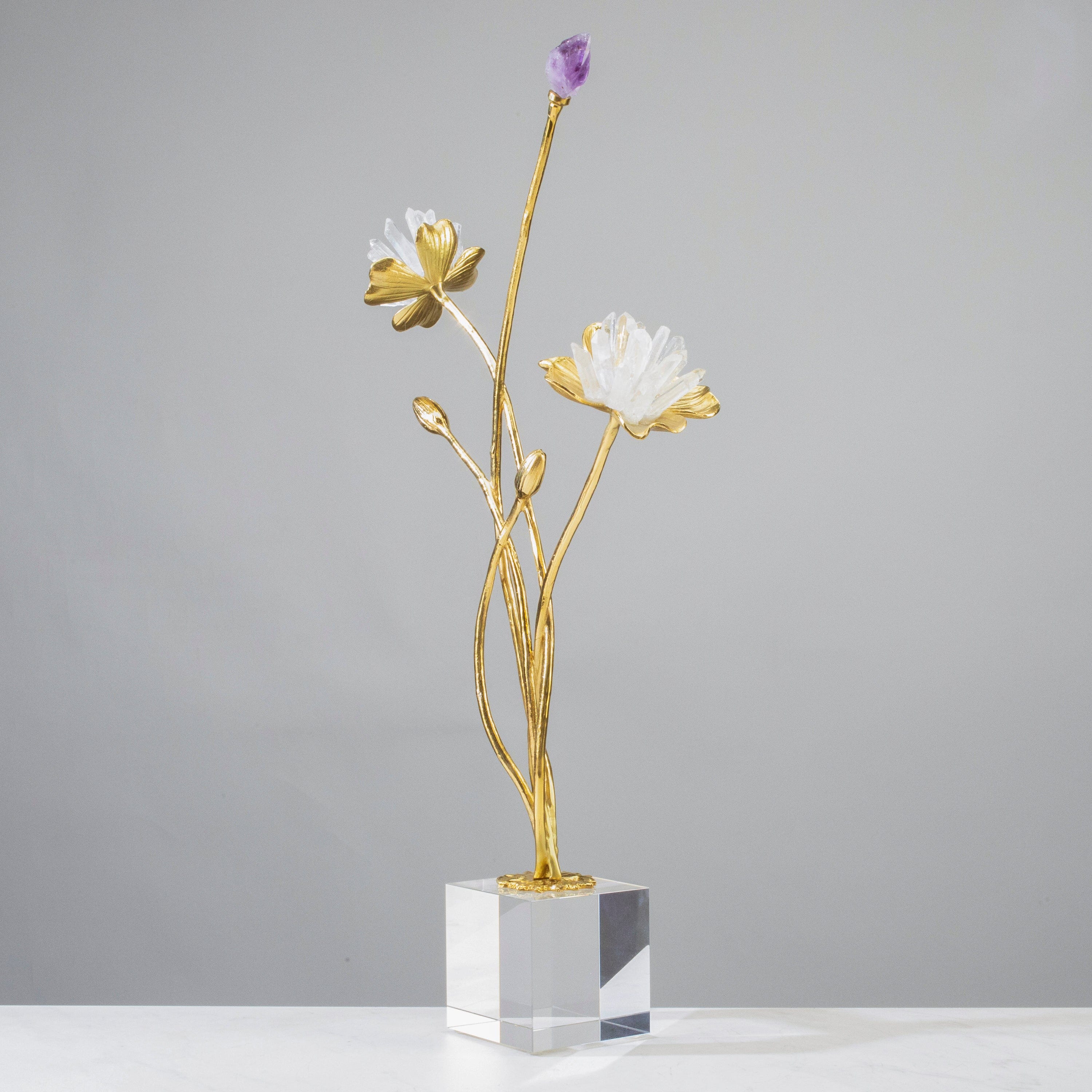 KALIFANO Crystal Home Decor Quartz Flower Boquet on Marble Stand HG1595-QZ