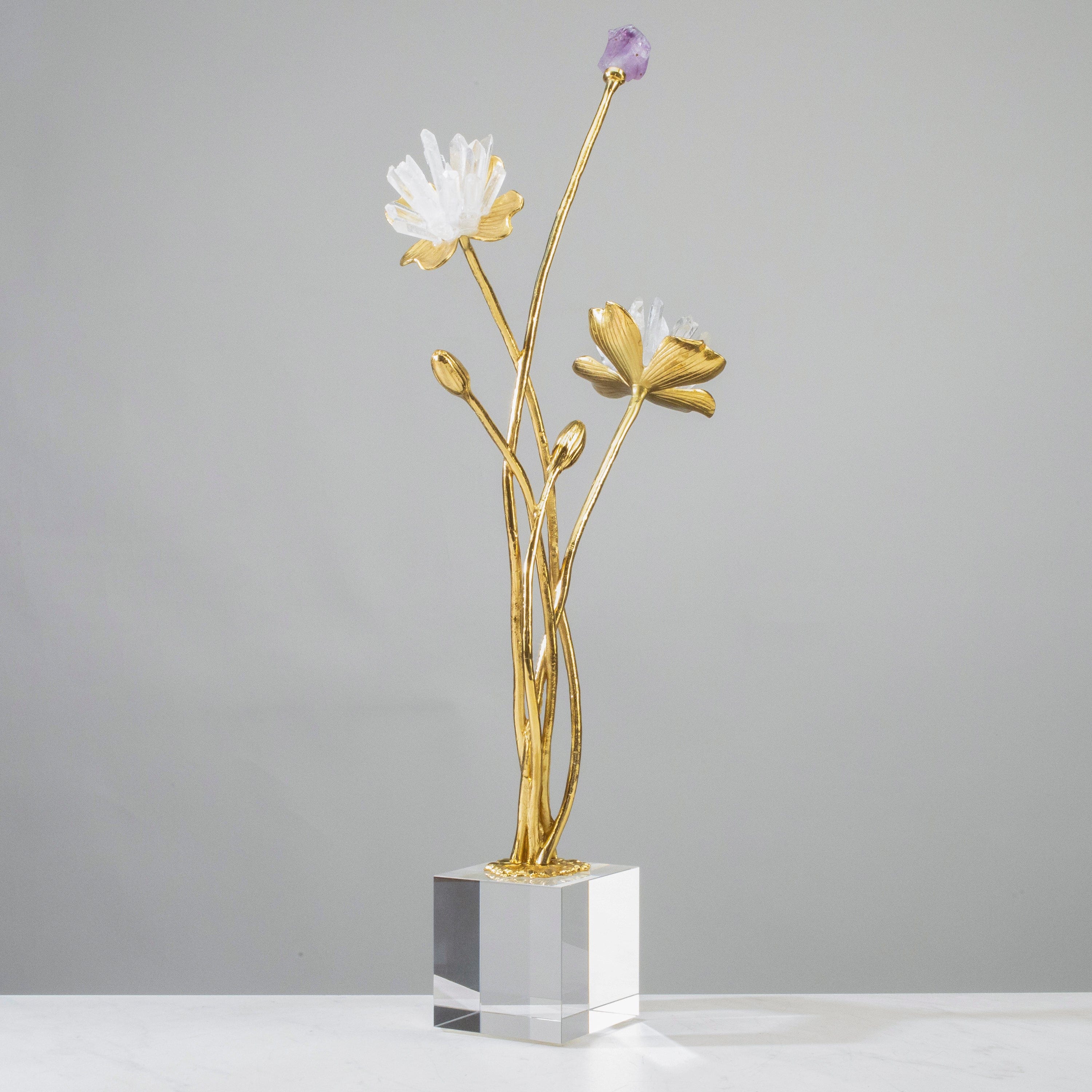 KALIFANO Crystal Home Decor Quartz Flower Boquet on Marble Stand HG1595-QZ