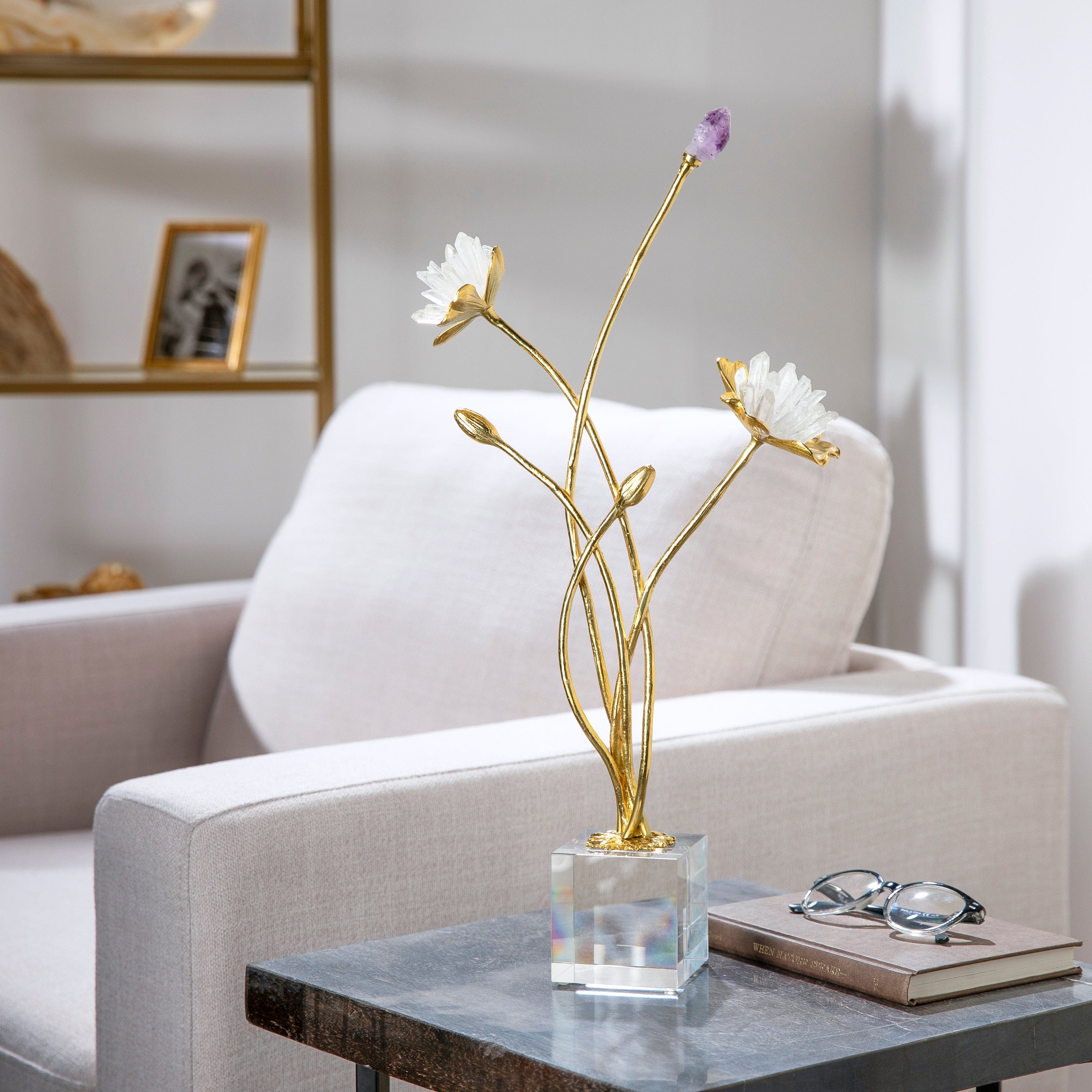 Quartz Flower Boquet on Marble Stand