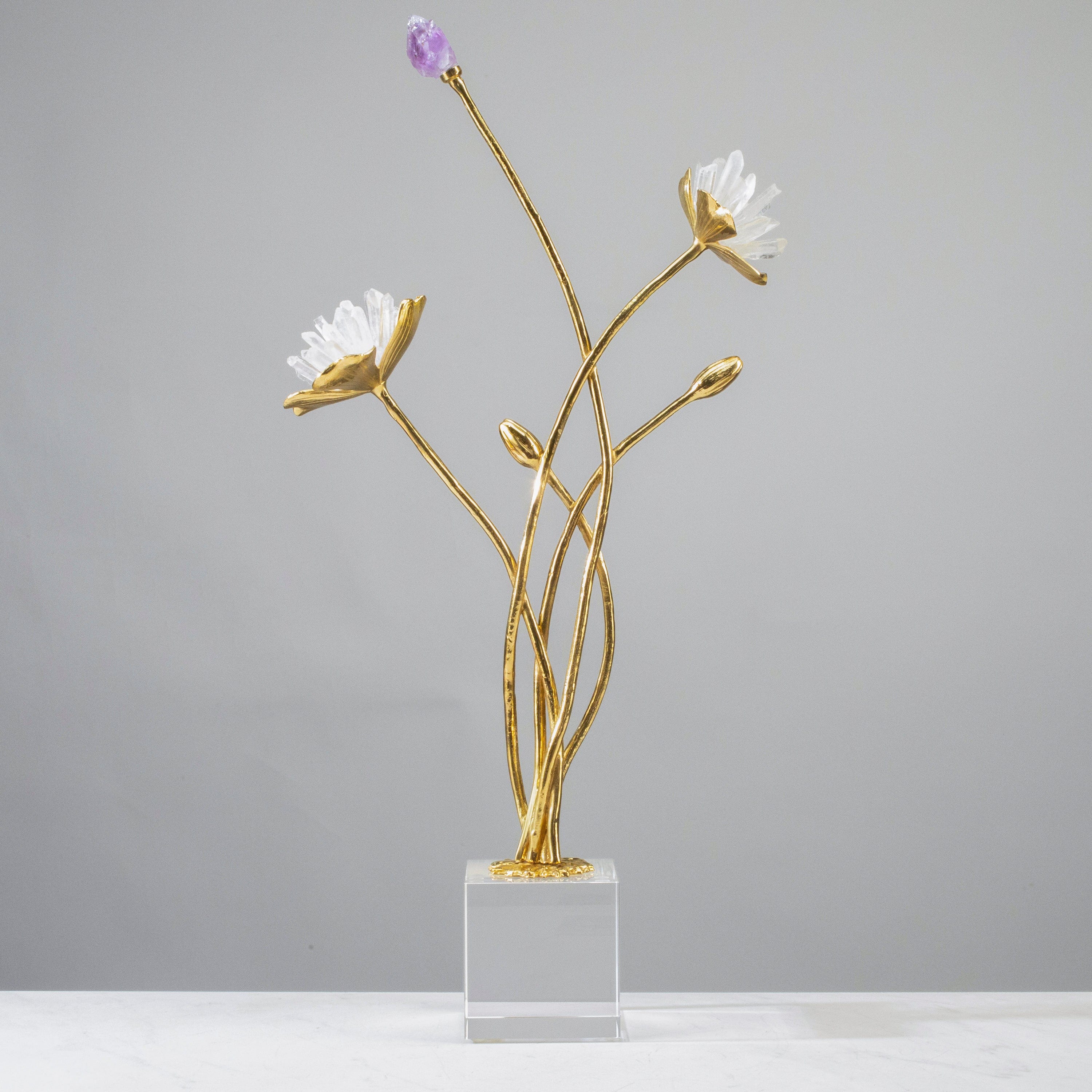 Quartz Flower Boquet on Marble Stand