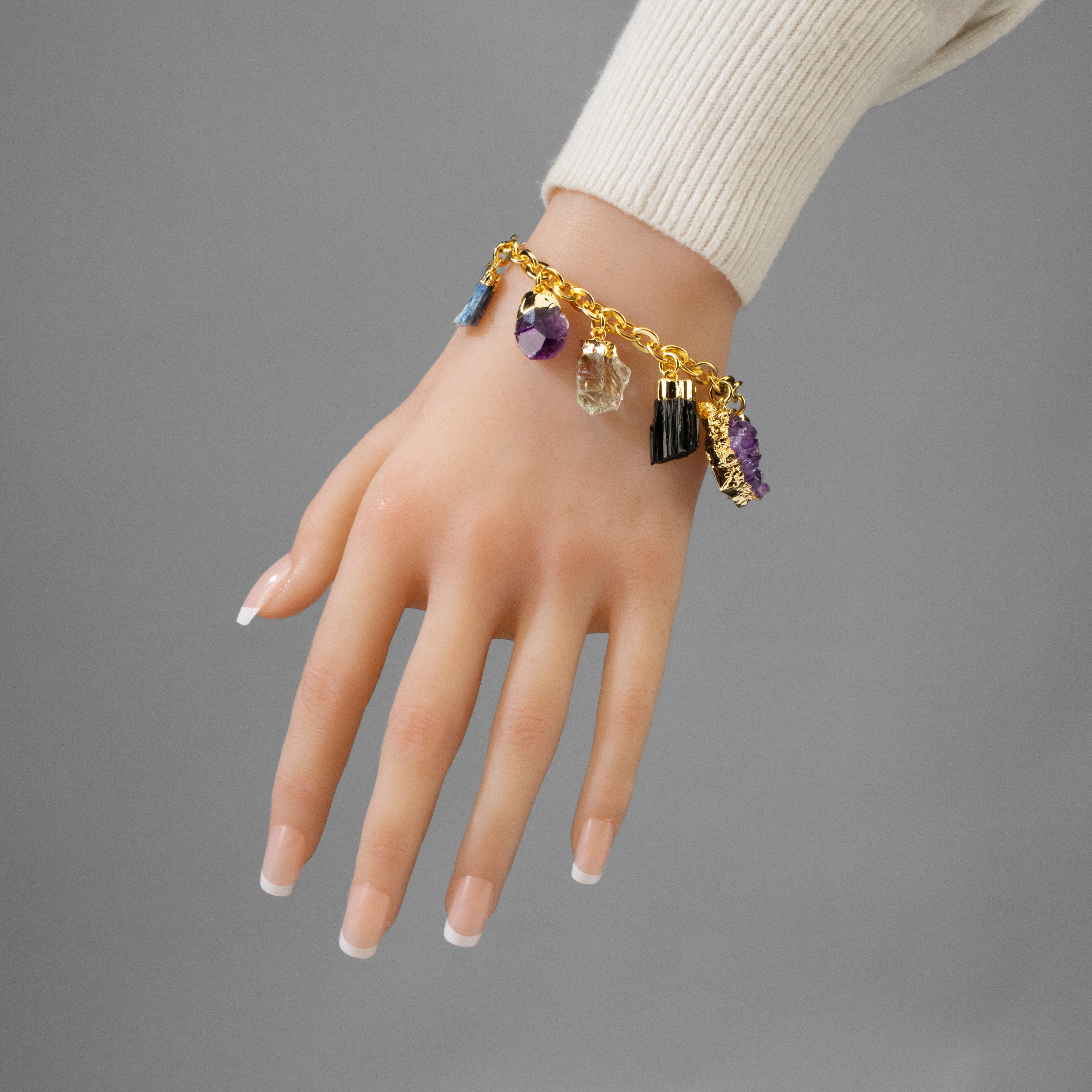 Kalifano Crystal Jewelry 9 Stone Gold Tone Multi-Gem Charm Bracelet CJB-1023-MT