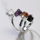 Adjustable Multi-Gemstone Silver Ring