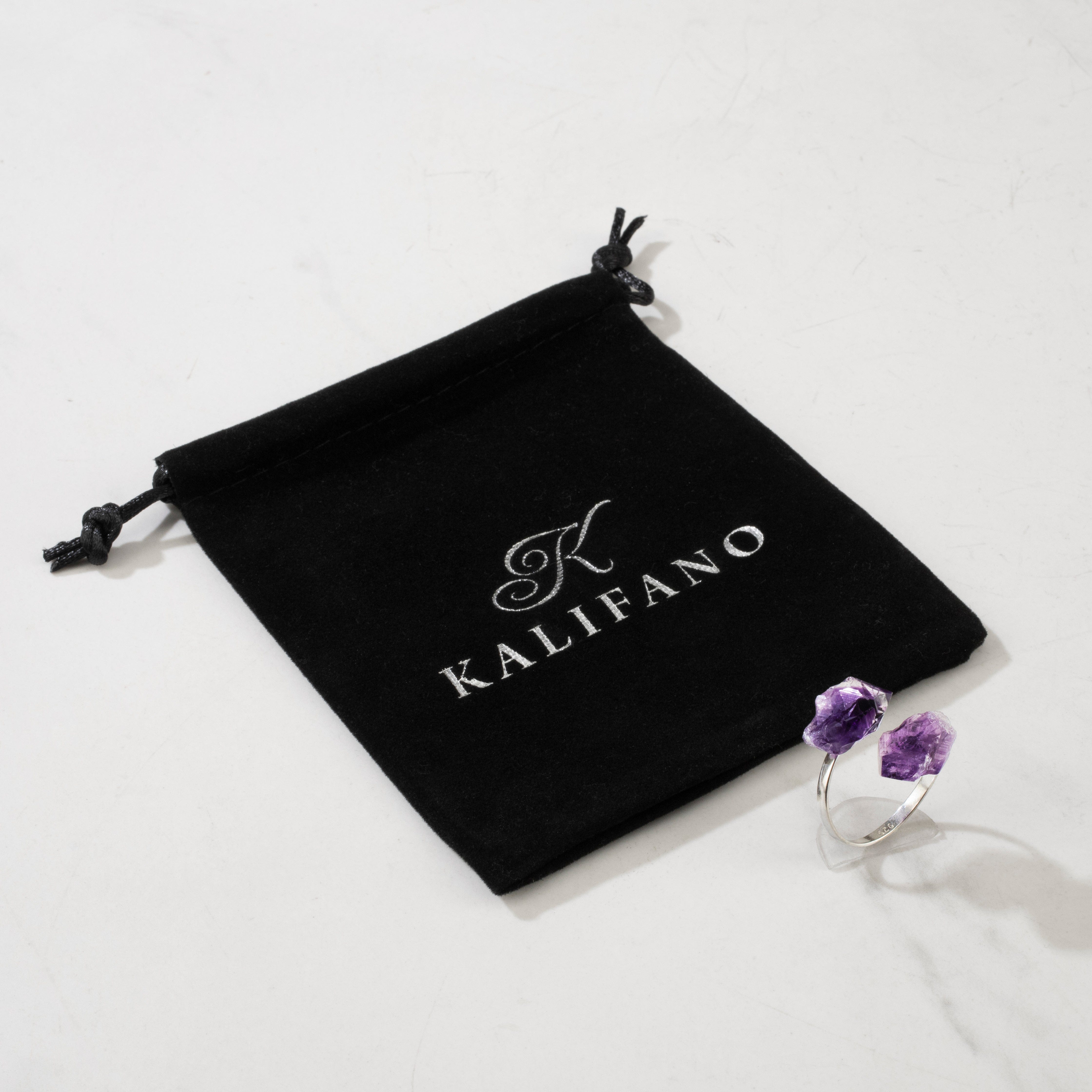 KALIFANO Crystal Jewelry Amethyst Adjustable Sterling Silver Ring CJR-SS-AM