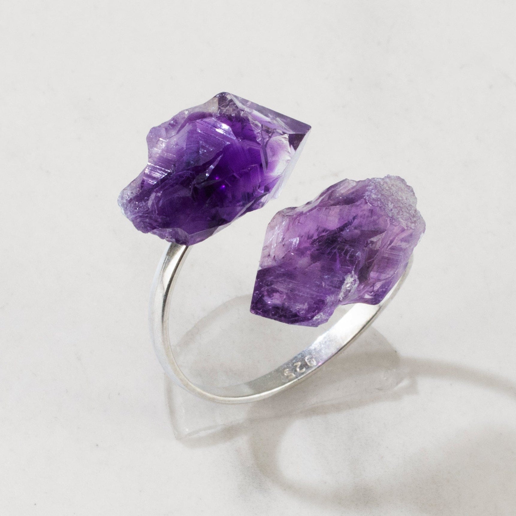 KALIFANO Crystal Jewelry Amethyst Adjustable Sterling Silver Ring CJR-SS-AM