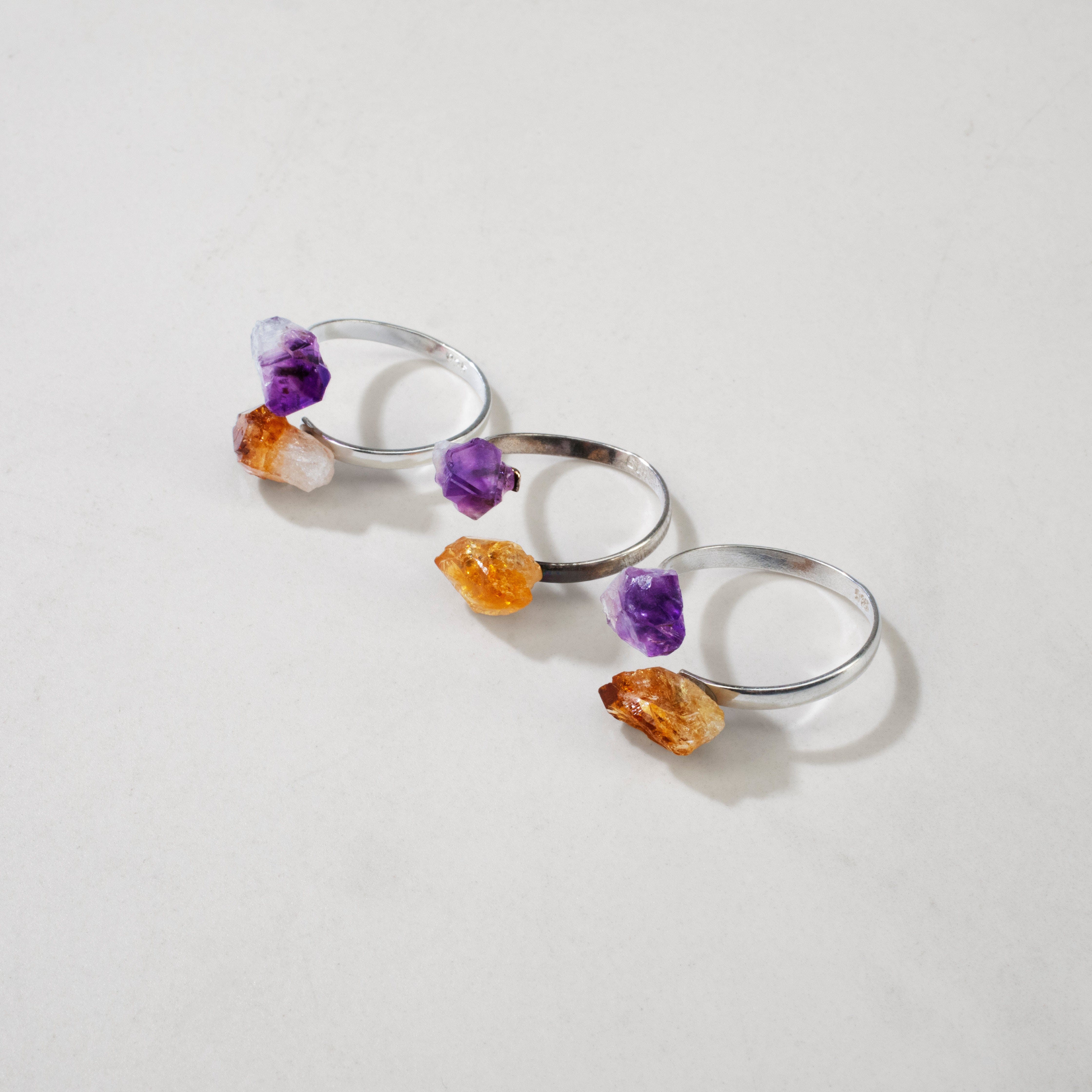 KALIFANO Crystal Jewelry Amethyst & Citrine Adjustable Sterling Silver Ring CJR-SS-AM+CT