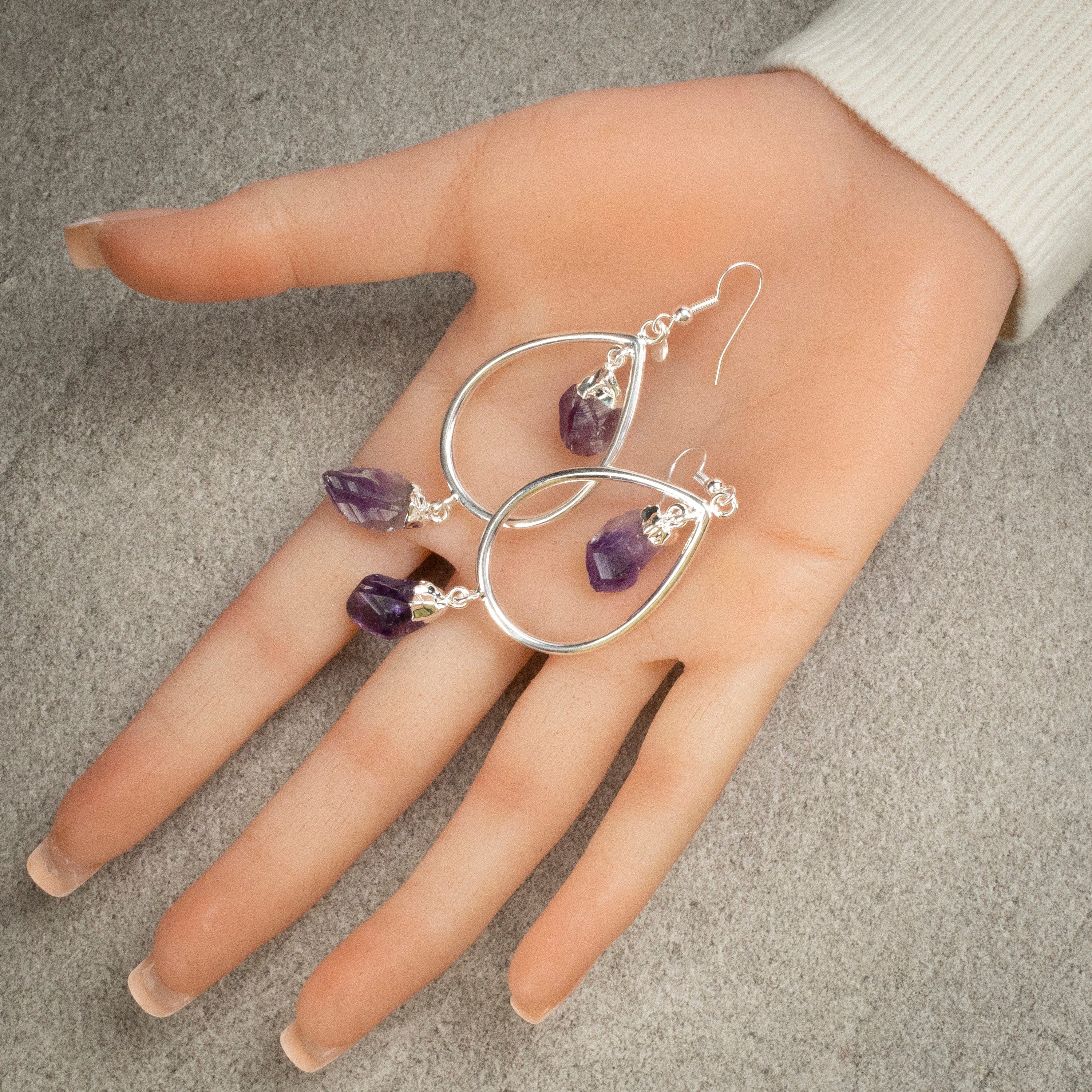 Kalifano Crystal Jewelry Amethyst Crystal Drop Earrings with French Hook CJE-1548-AM
