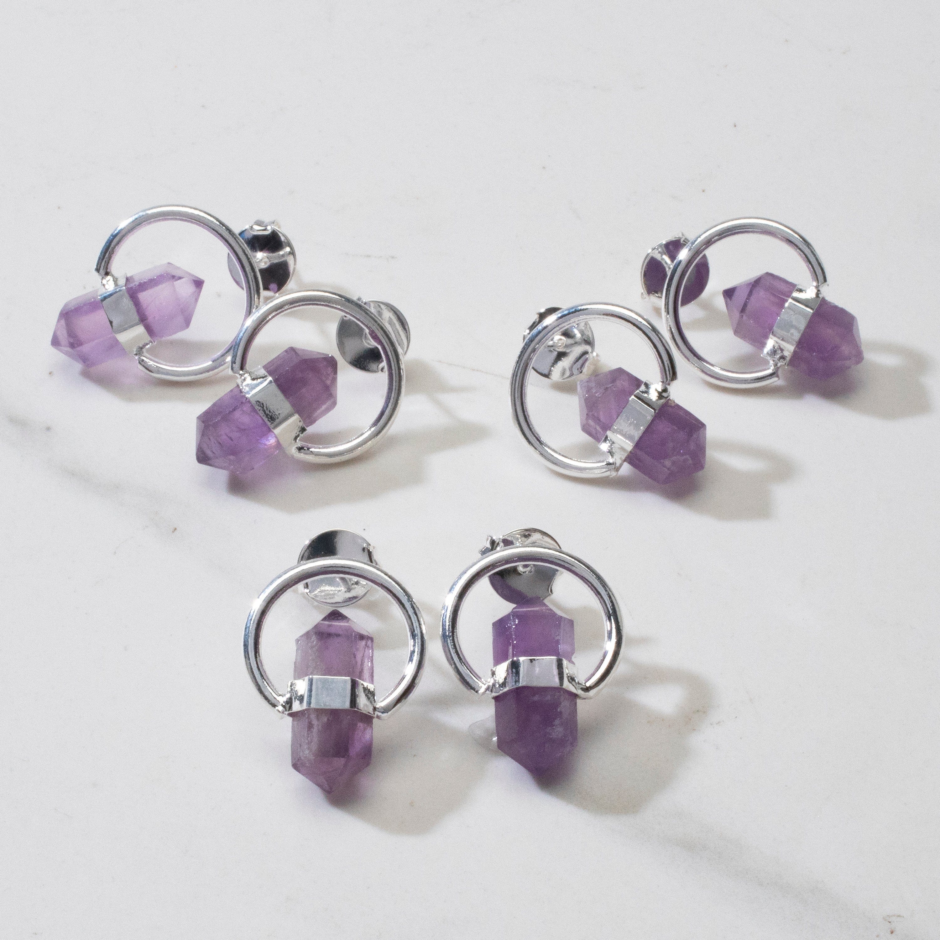 Kalifano Crystal Jewelry Amethyst Crystal Earrings with Stud Backing CJE-1539-AM