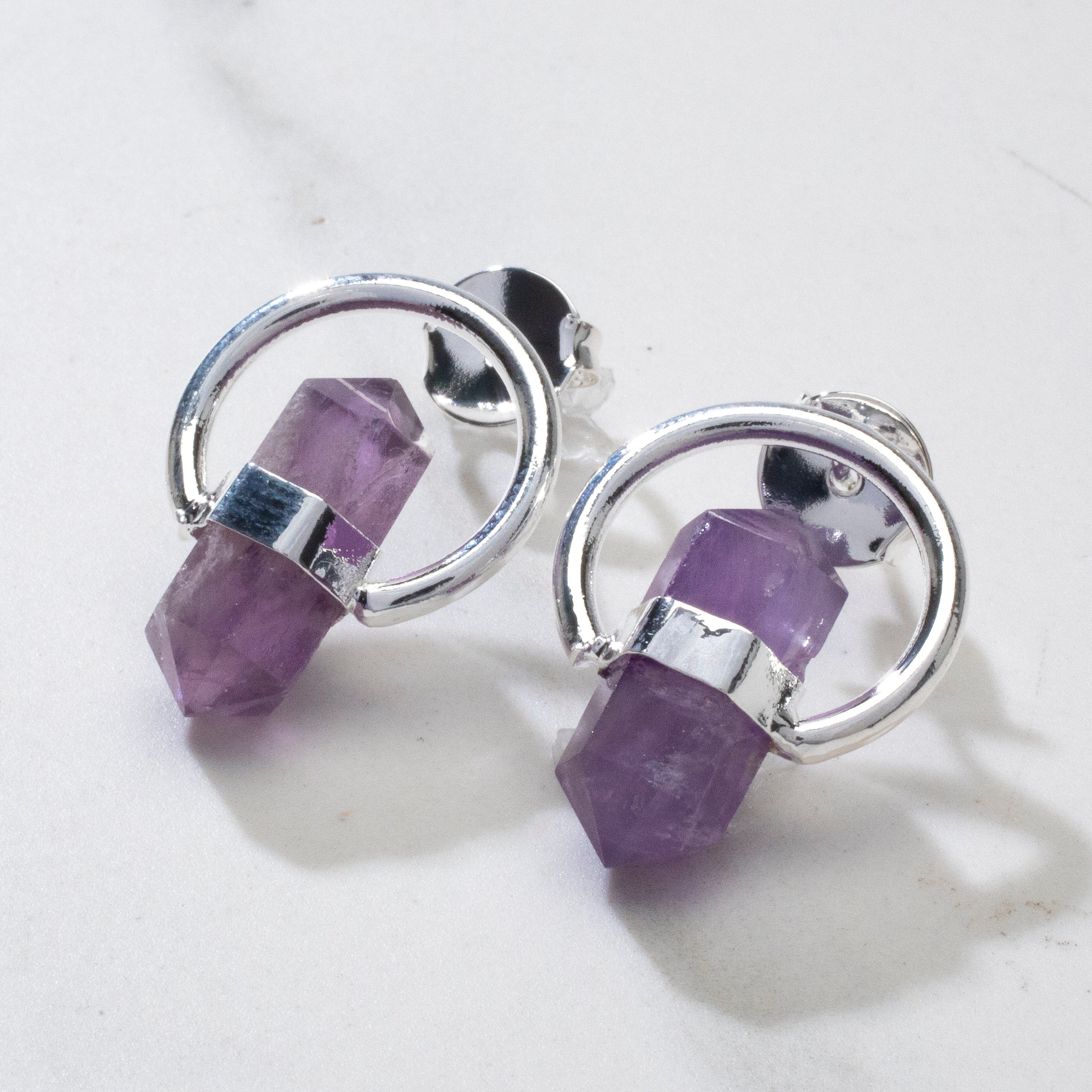 Kalifano Crystal Jewelry Amethyst Crystal Earrings with Stud Backing CJE-1539-AM