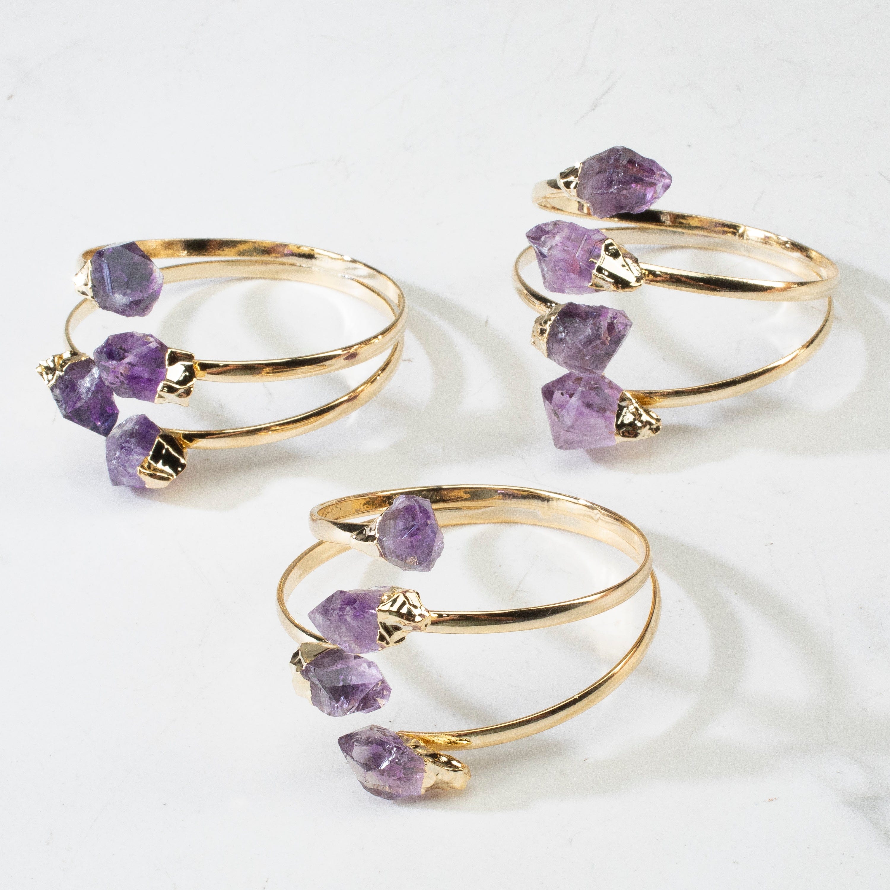 KALIFANO Crystal Jewelry Amethyst Double Bracelet Cuff CJB-1012-AM
