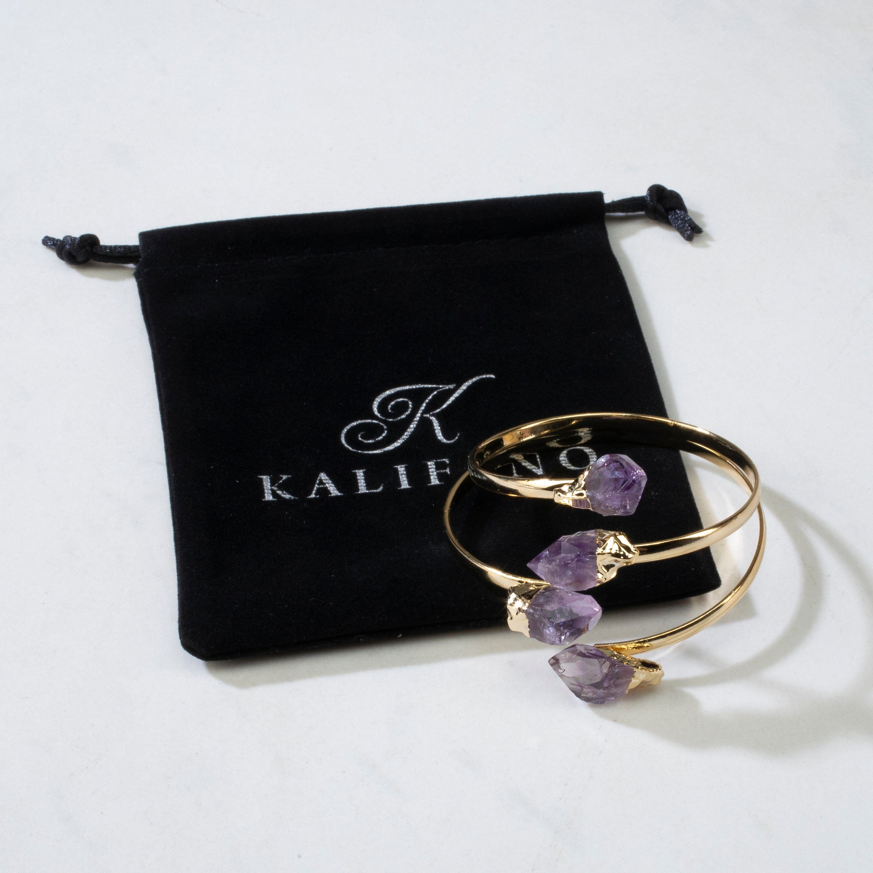 KALIFANO Crystal Jewelry Amethyst Double Bracelet Cuff CJB-1012-AM