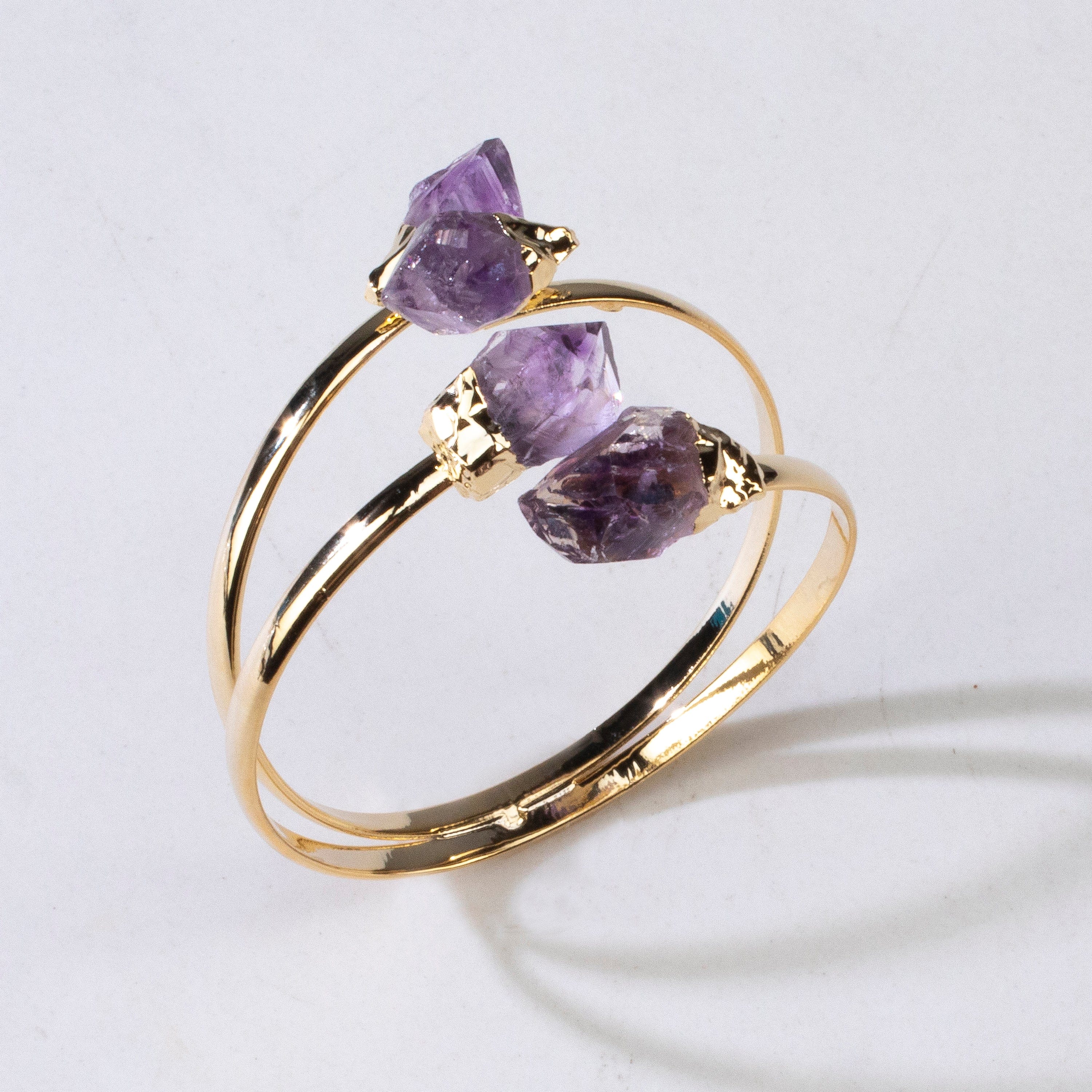 KALIFANO Crystal Jewelry Amethyst Double Bracelet Cuff CJB-1012-AM