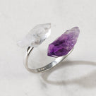 Amethyst & Quartz Adjustable Sterling Silver Ring