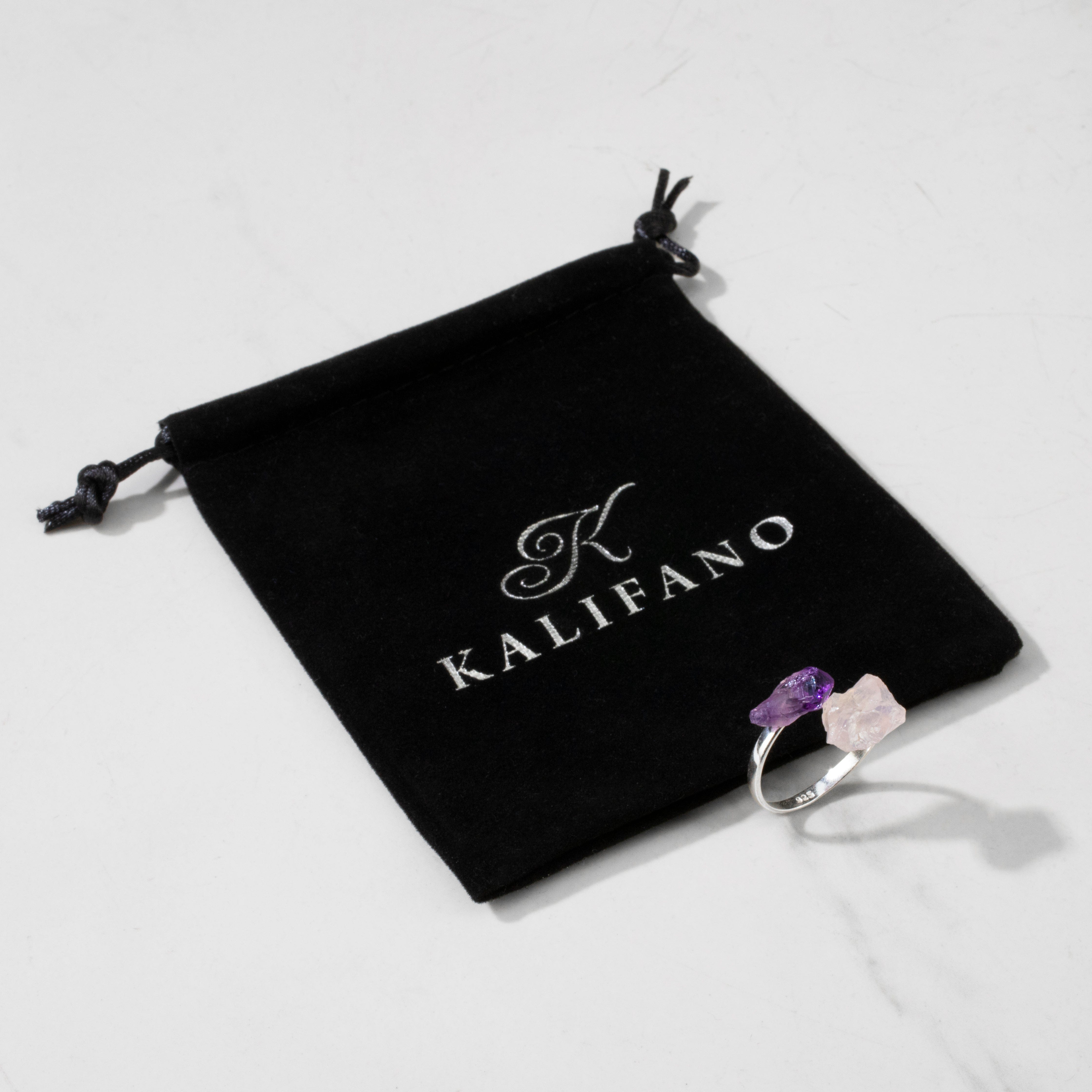 KALIFANO Crystal Jewelry Amethyst & Rose Quartz Adjustable Sterling Silver Ring CJR-SS-AM+RQ