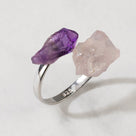 Amethyst & Rose Quartz Adjustable Sterling Silver Ring