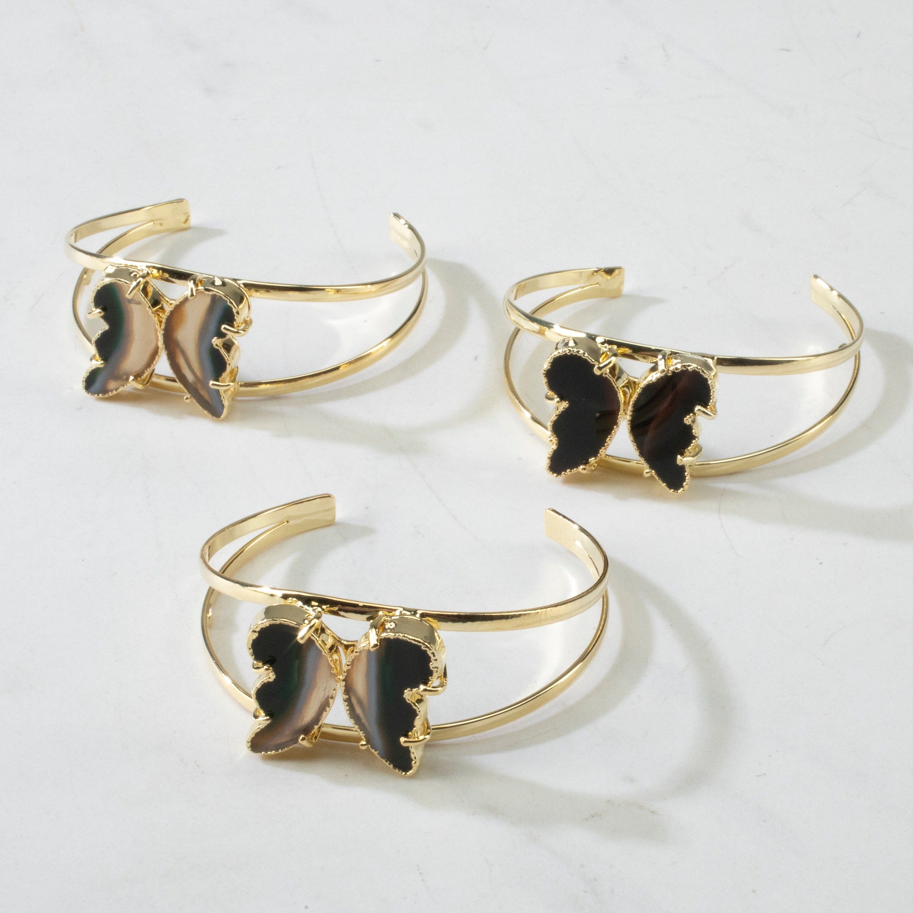 Kalifano Crystal Jewelry Black Agate Butterfly Cuff Bracelet CJB-S-BTAG-BL