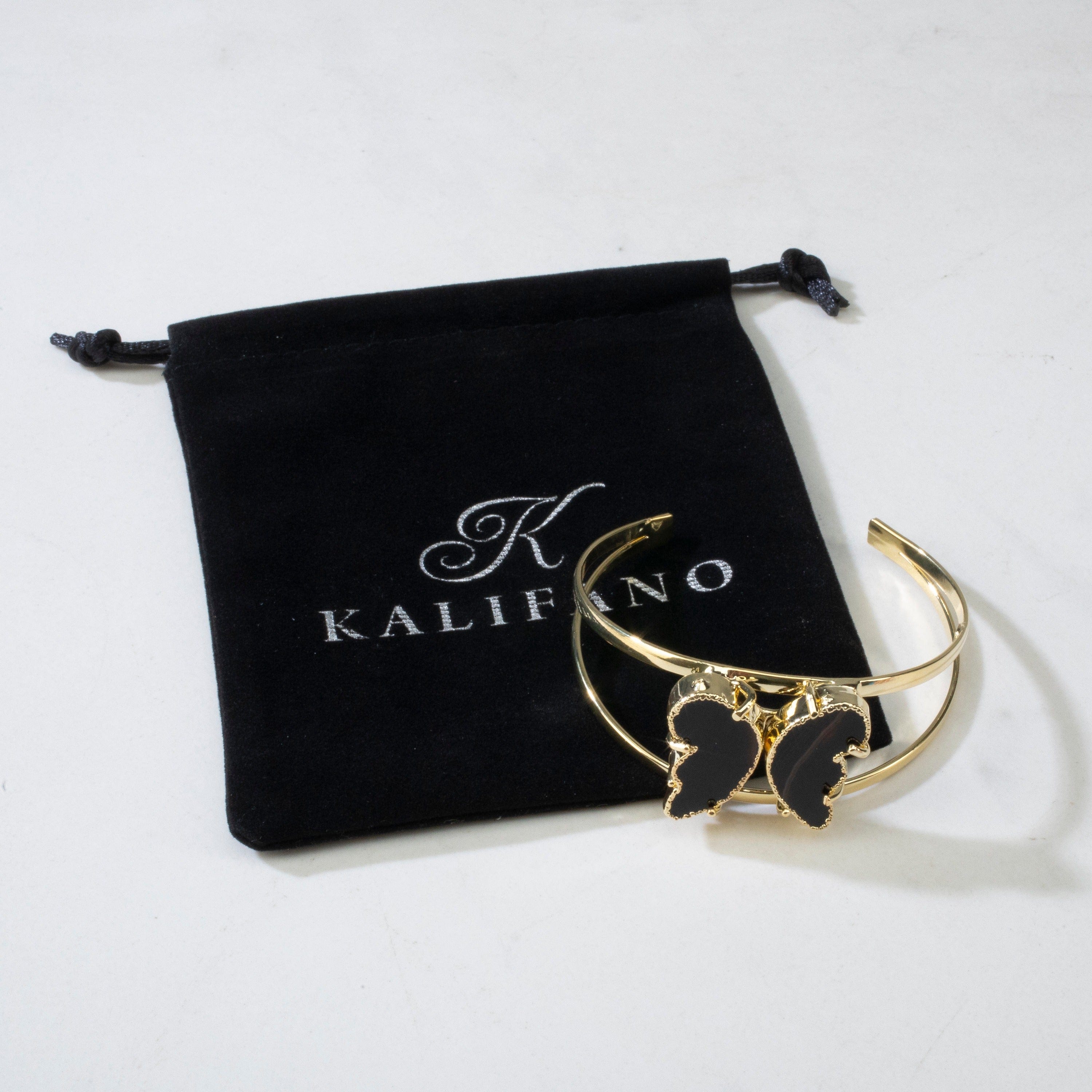 Kalifano Crystal Jewelry Black Agate Butterfly Cuff Bracelet CJB-S-BTAG-BL