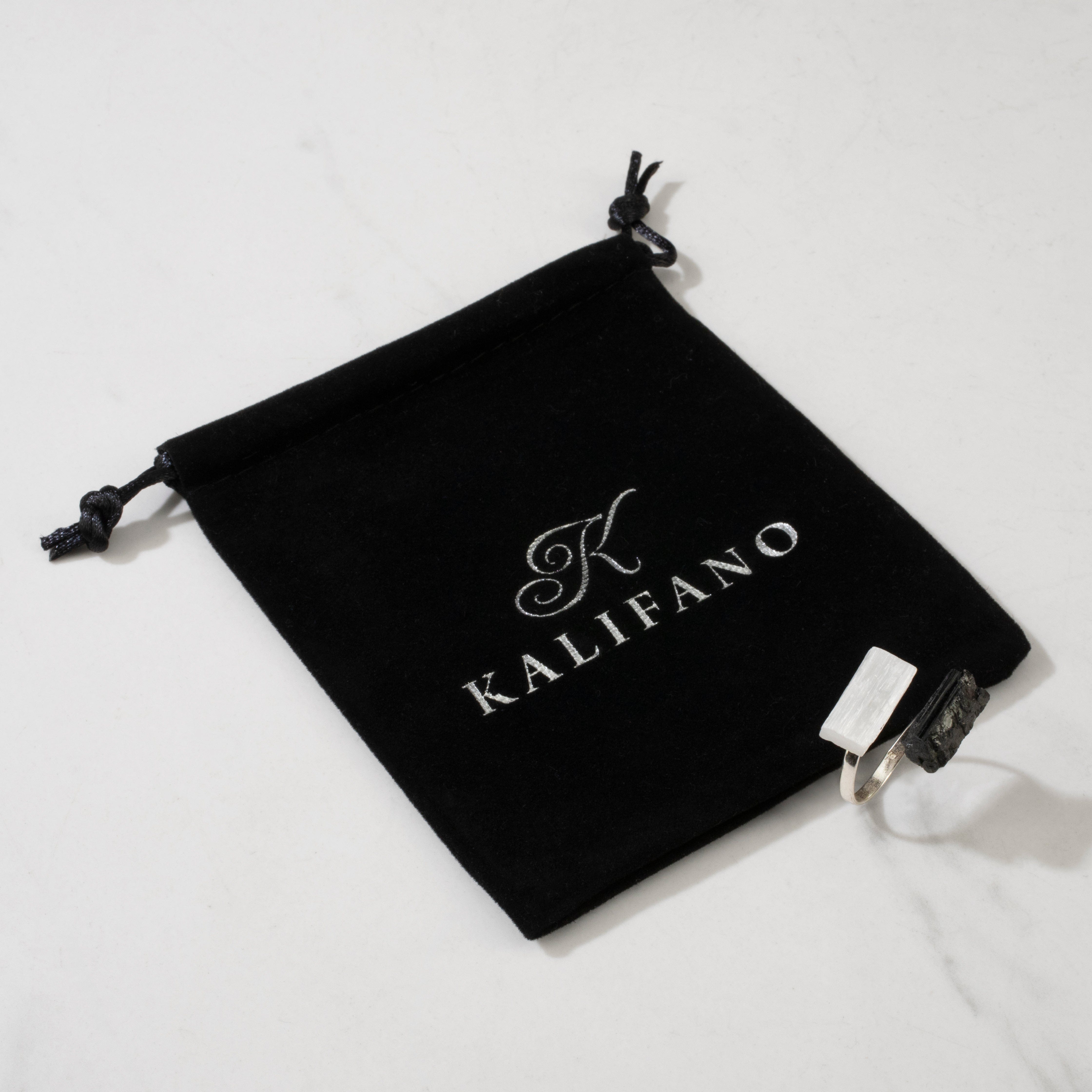 KALIFANO Crystal Jewelry Black Tourmaline Adjustable Sterling Silver Ring CJR-SS-BT