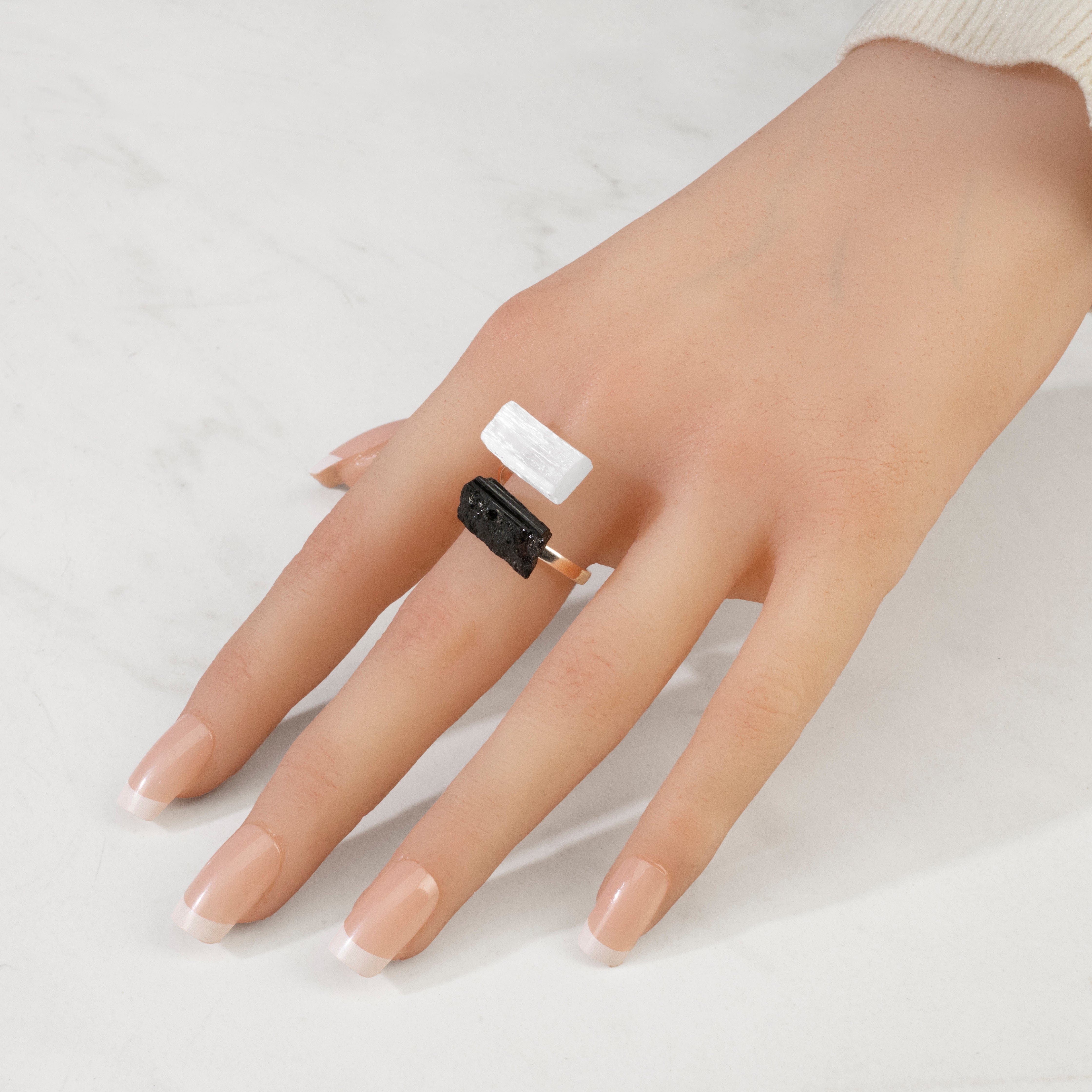 KALIFANO Crystal Jewelry Black Tourmaline Adjustable Sterling Silver Ring CJR-SS-BT
