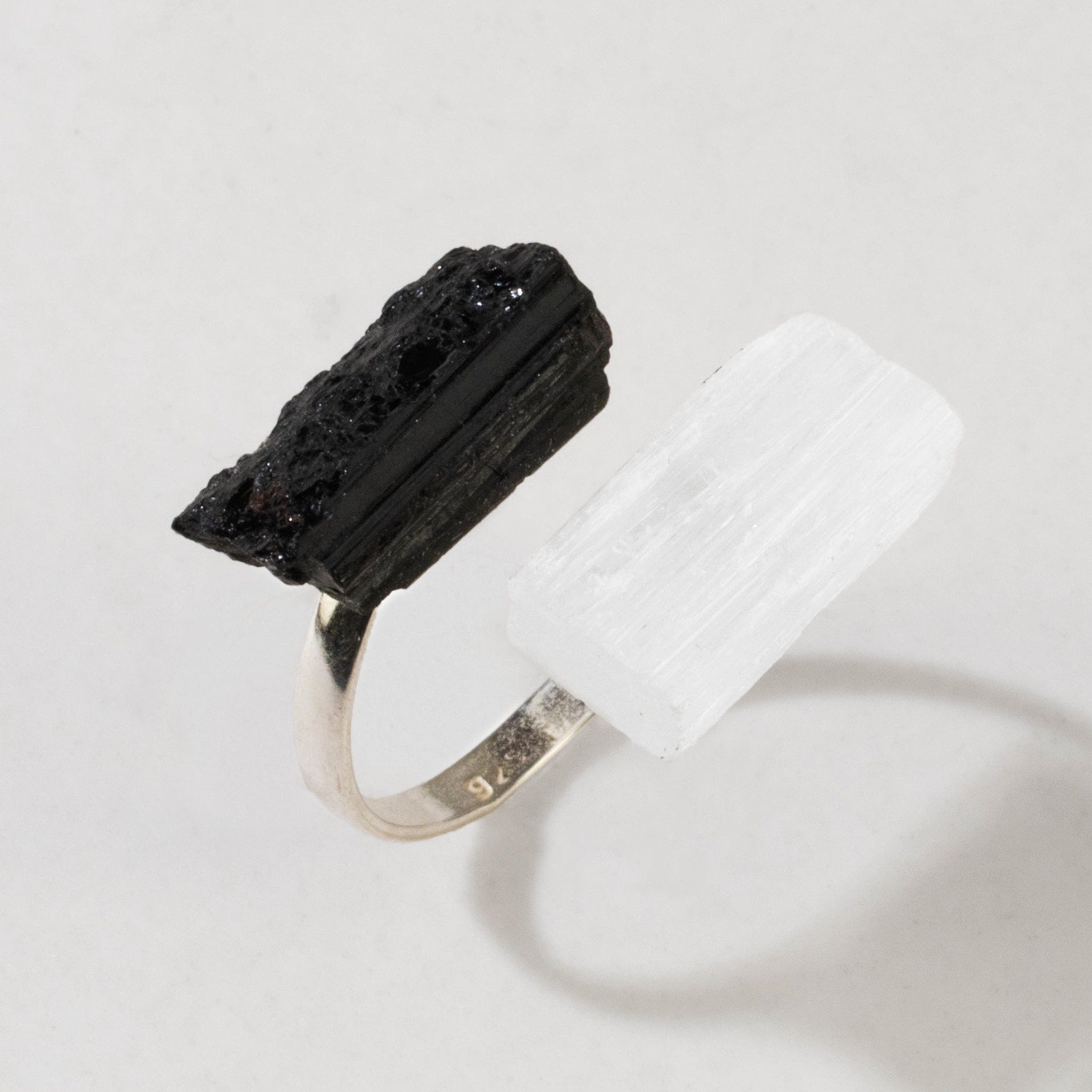 KALIFANO Crystal Jewelry Black Tourmaline Adjustable Sterling Silver Ring CJR-SS-BT