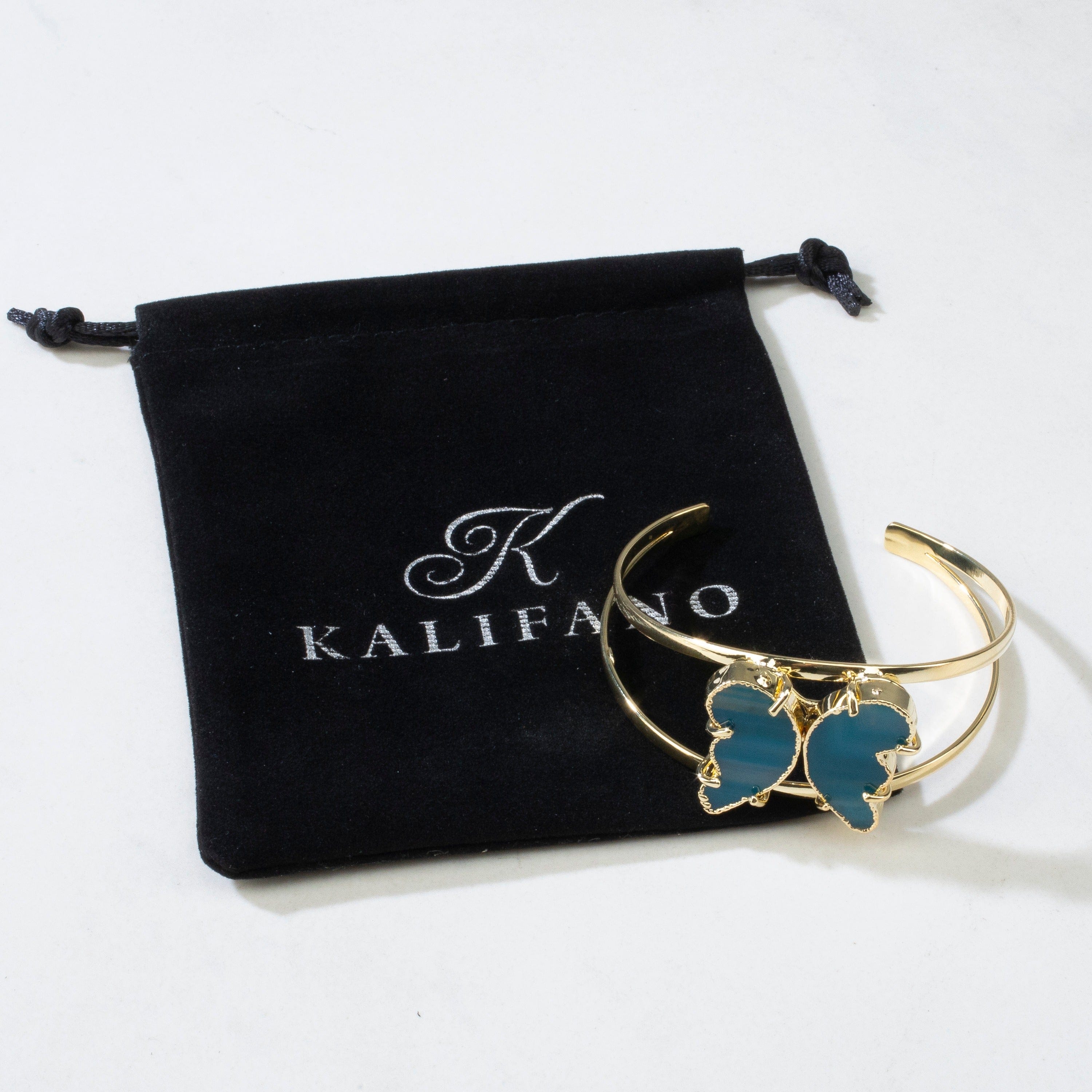 Kalifano Crystal Jewelry Blue Agate Butterfly Cuff Bracelet CJB-S-BTAG-BE