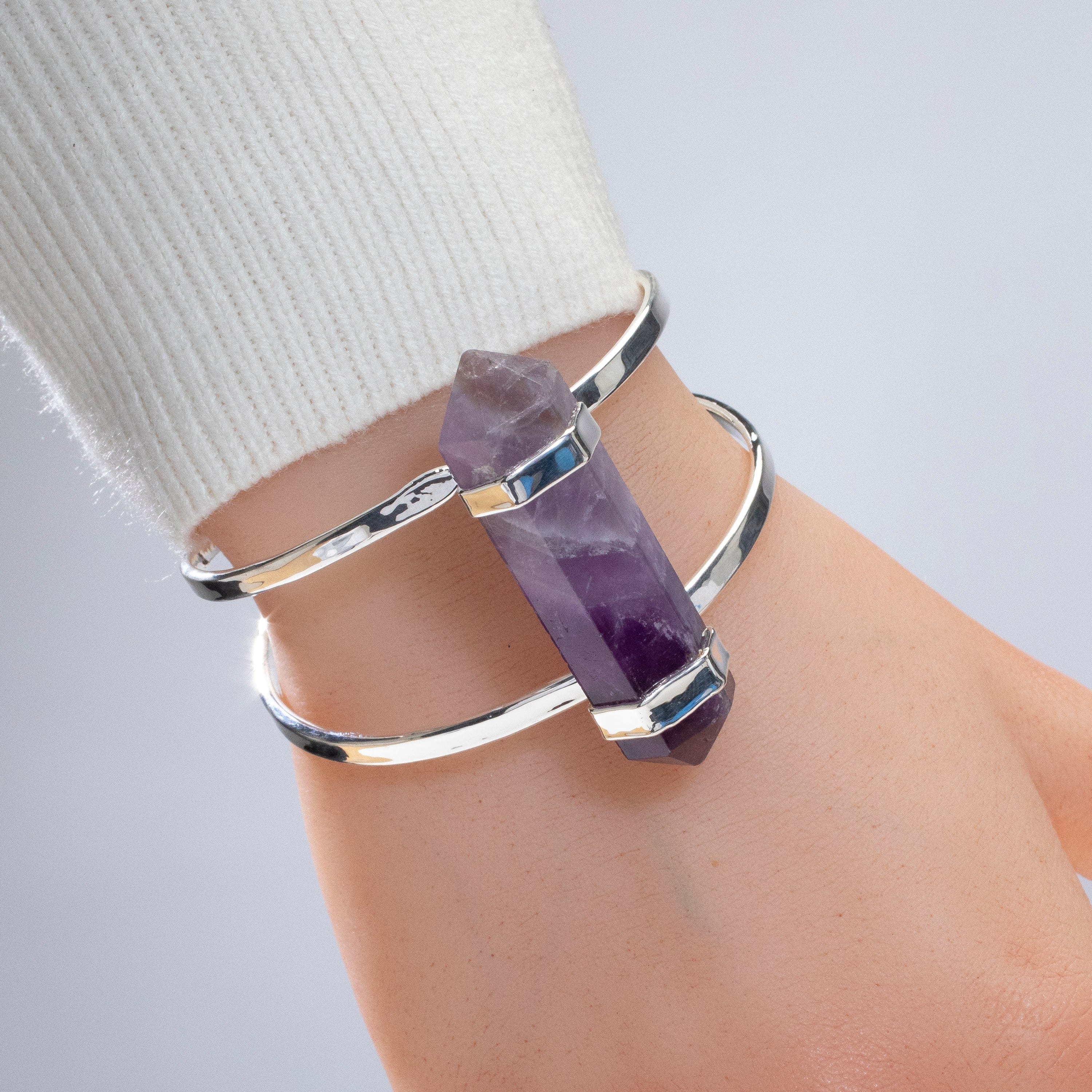 Kalifano Crystal Jewelry Double Terminated Amethyst Silver Cuff Bracelet CJB-1029-AM