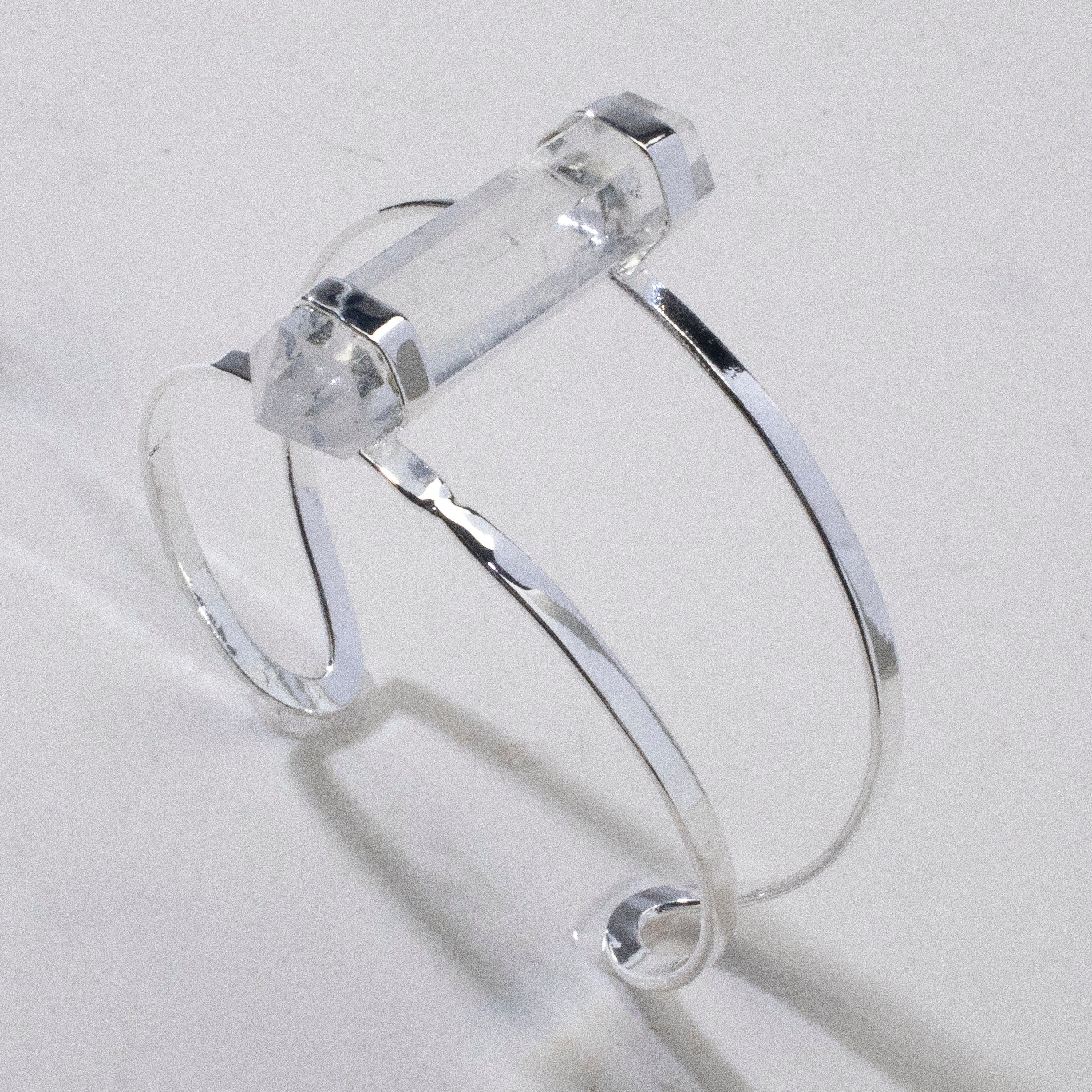 Kalifano Crystal Jewelry Double Terminated Clear Quartz Silver Cuff Bracelet CJB-1029-QZ