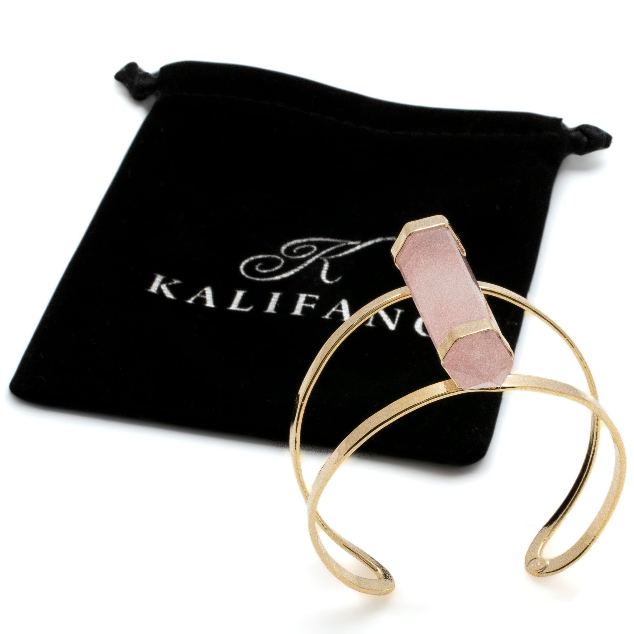 Kalifano Crystal Jewelry Double Terminated Rose Quartz Cuff Bracelet CJB-1017-RQ
