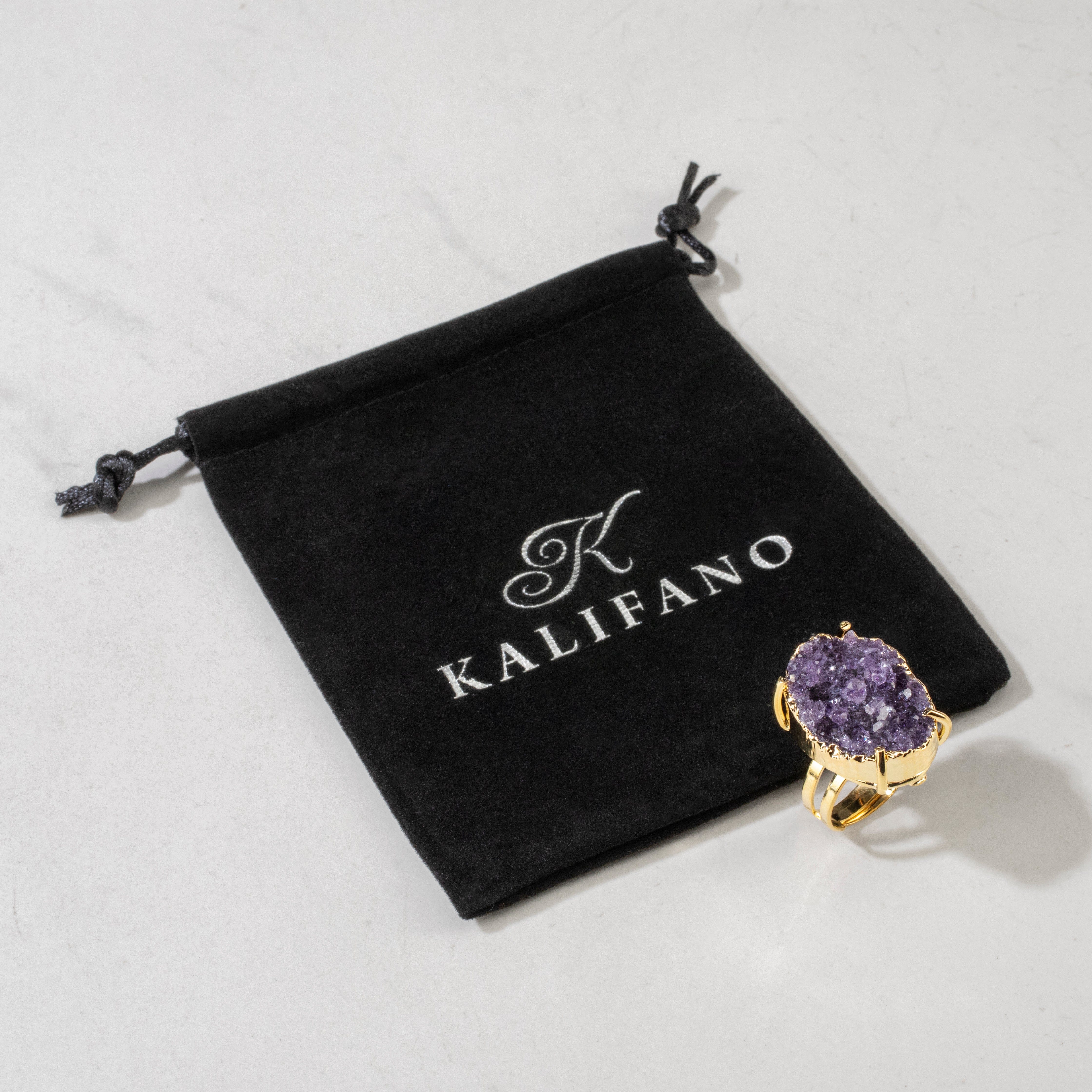 KALIFANO Crystal Jewelry Druzy Amethyst Adjustable Ring CJR.511.AM