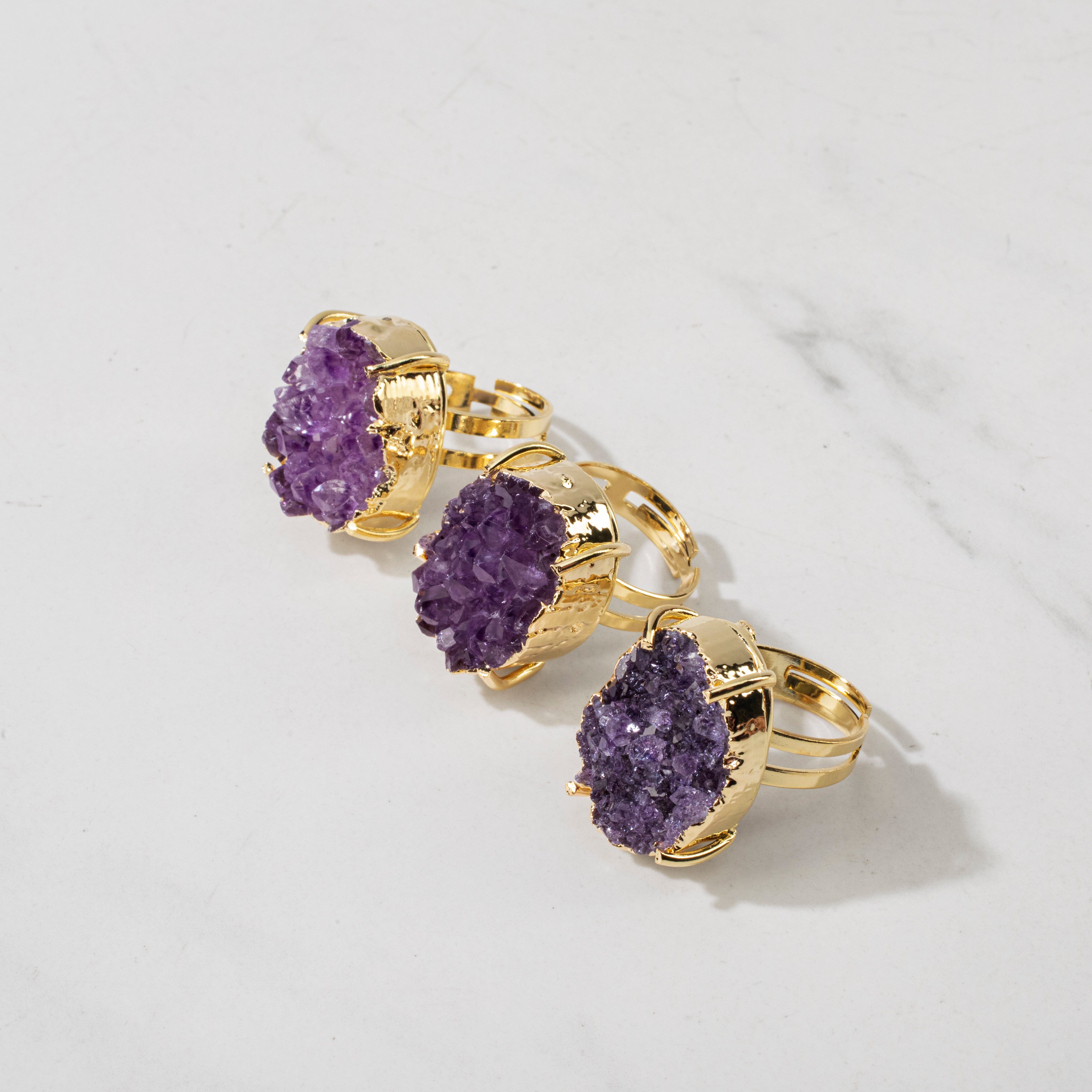 KALIFANO Crystal Jewelry Druzy Amethyst Adjustable Ring CJR.511.AM