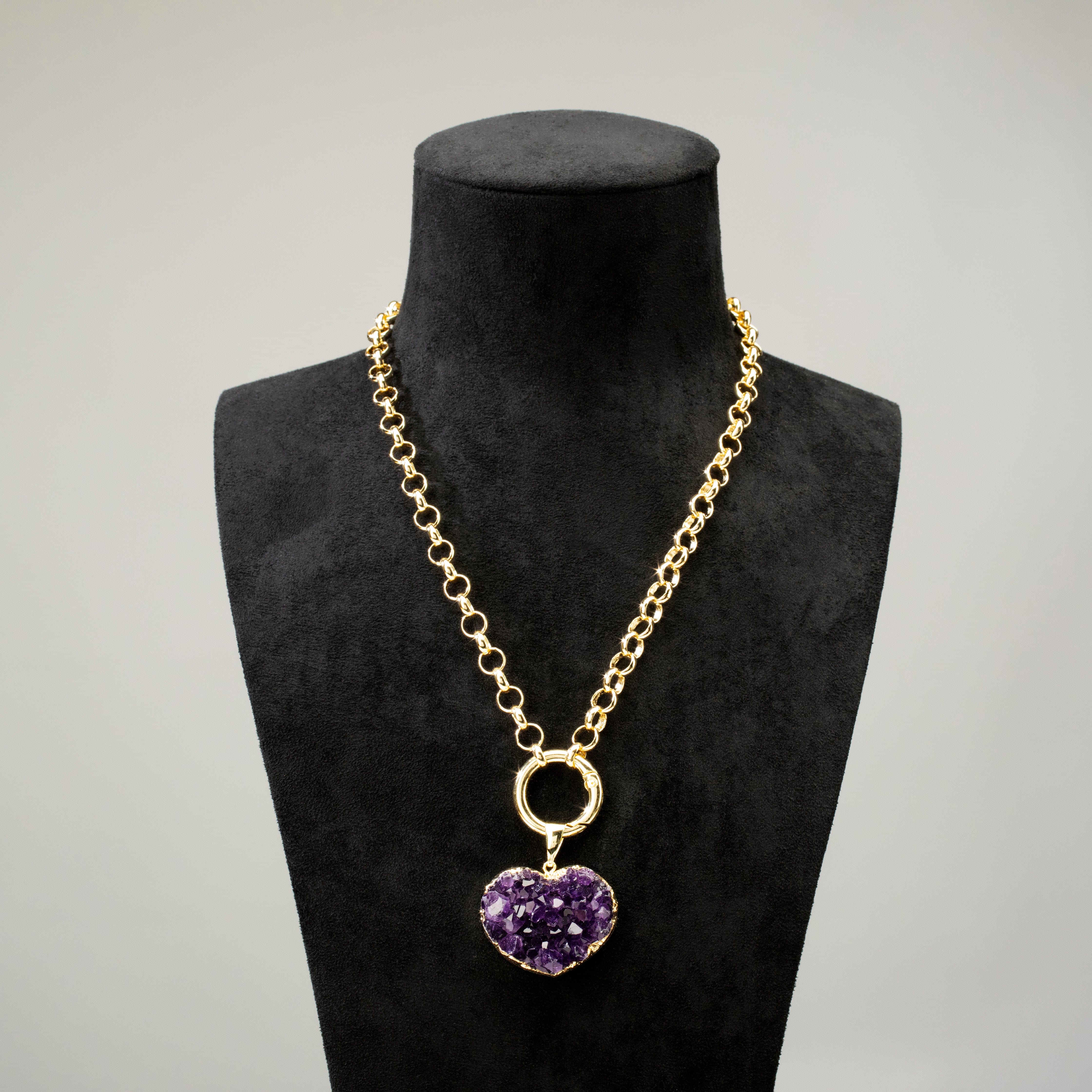 KALIFANO Crystal Jewelry Druzy Amethyst Heart Necklace CJN.1301.AM