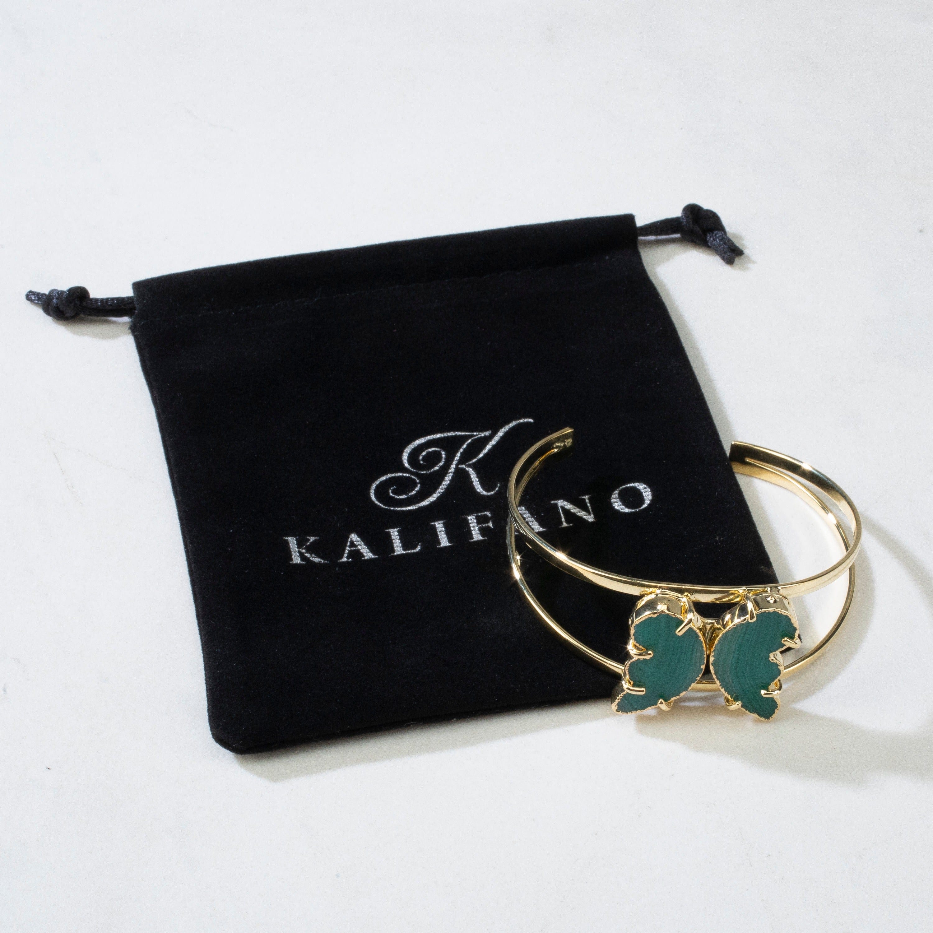 Kalifano Crystal Jewelry Green Agate Butterfly Cuff Bracelet CJB-S-BTAG-GR