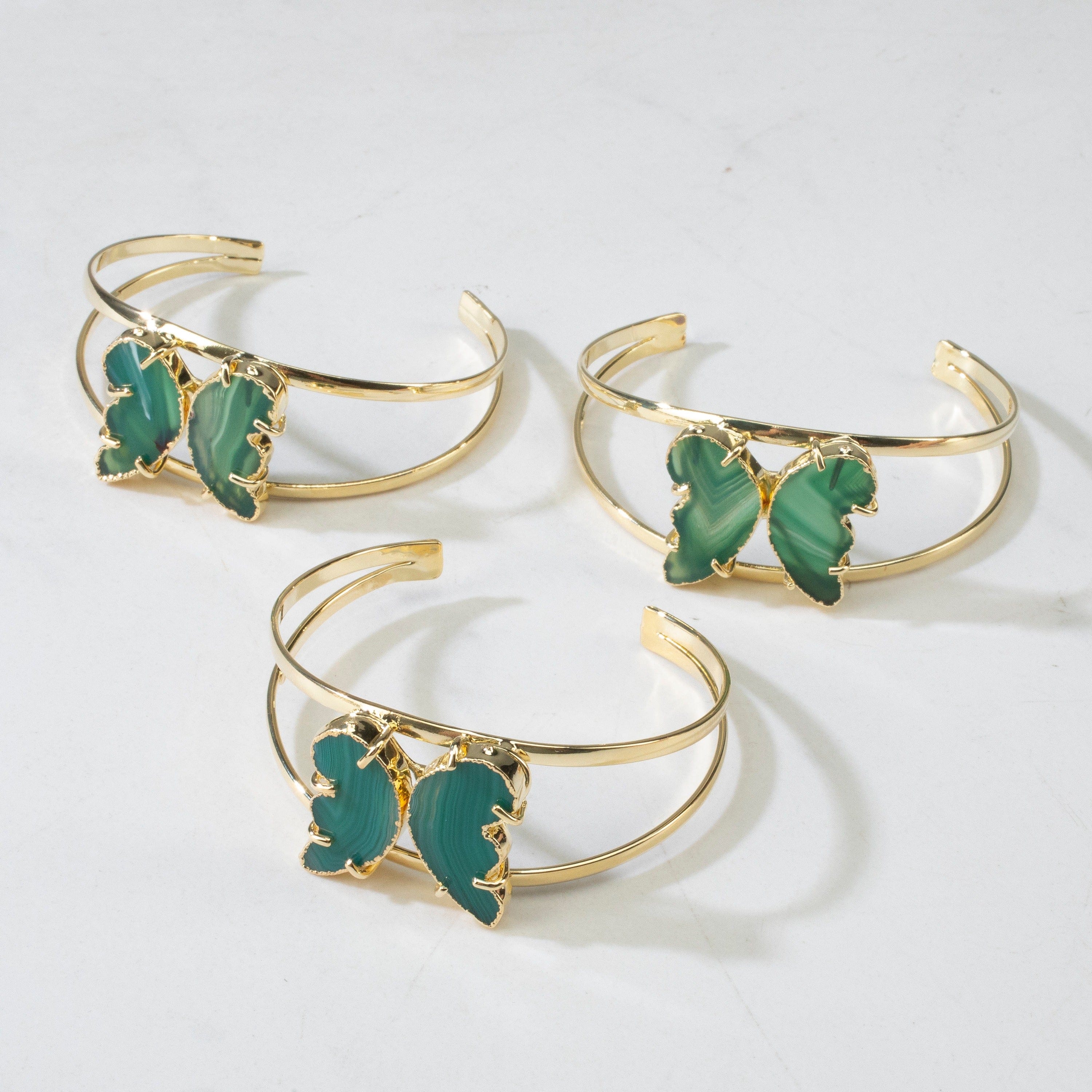 Kalifano Crystal Jewelry Green Agate Butterfly Cuff Bracelet CJB-S-BTAG-GR