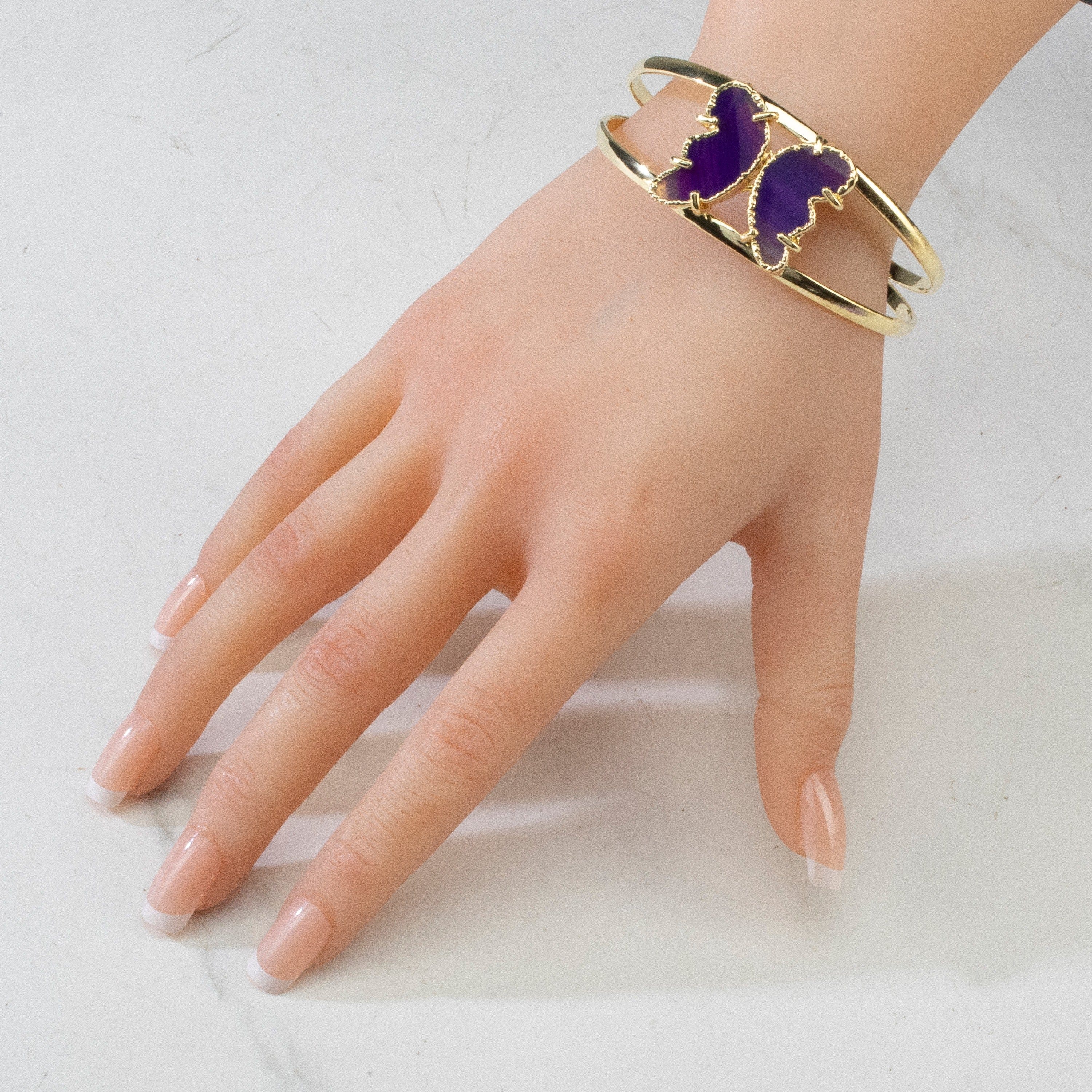 Kalifano Crystal Jewelry Purple Agate Butterfly Cuff Bracelet CJB-S-BTAG-PP
