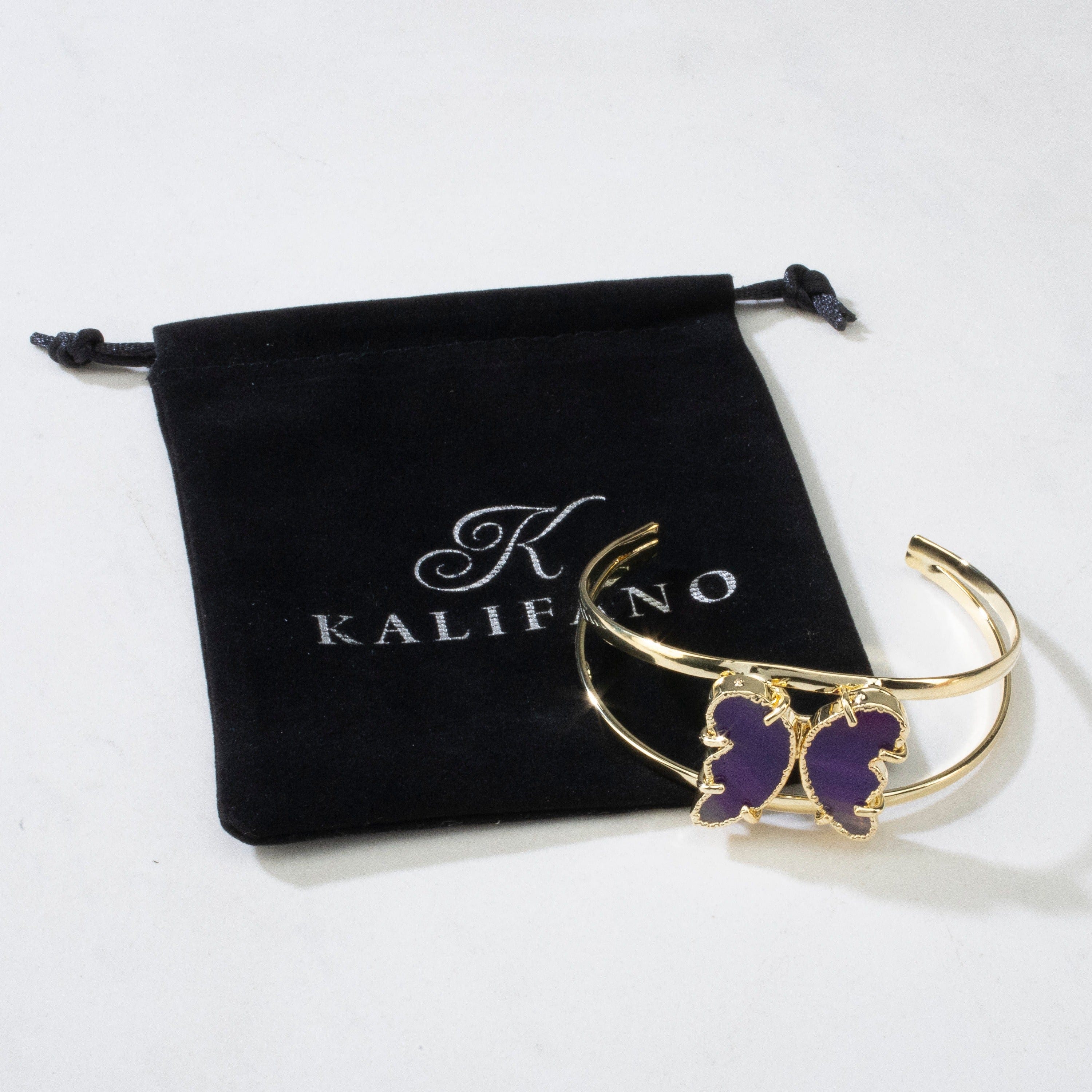 Kalifano Crystal Jewelry Purple Agate Butterfly Cuff Bracelet CJB-S-BTAG-PP