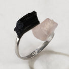 Rose Quartz & Black Tourmaline Adjustable Sterling Silver Ring