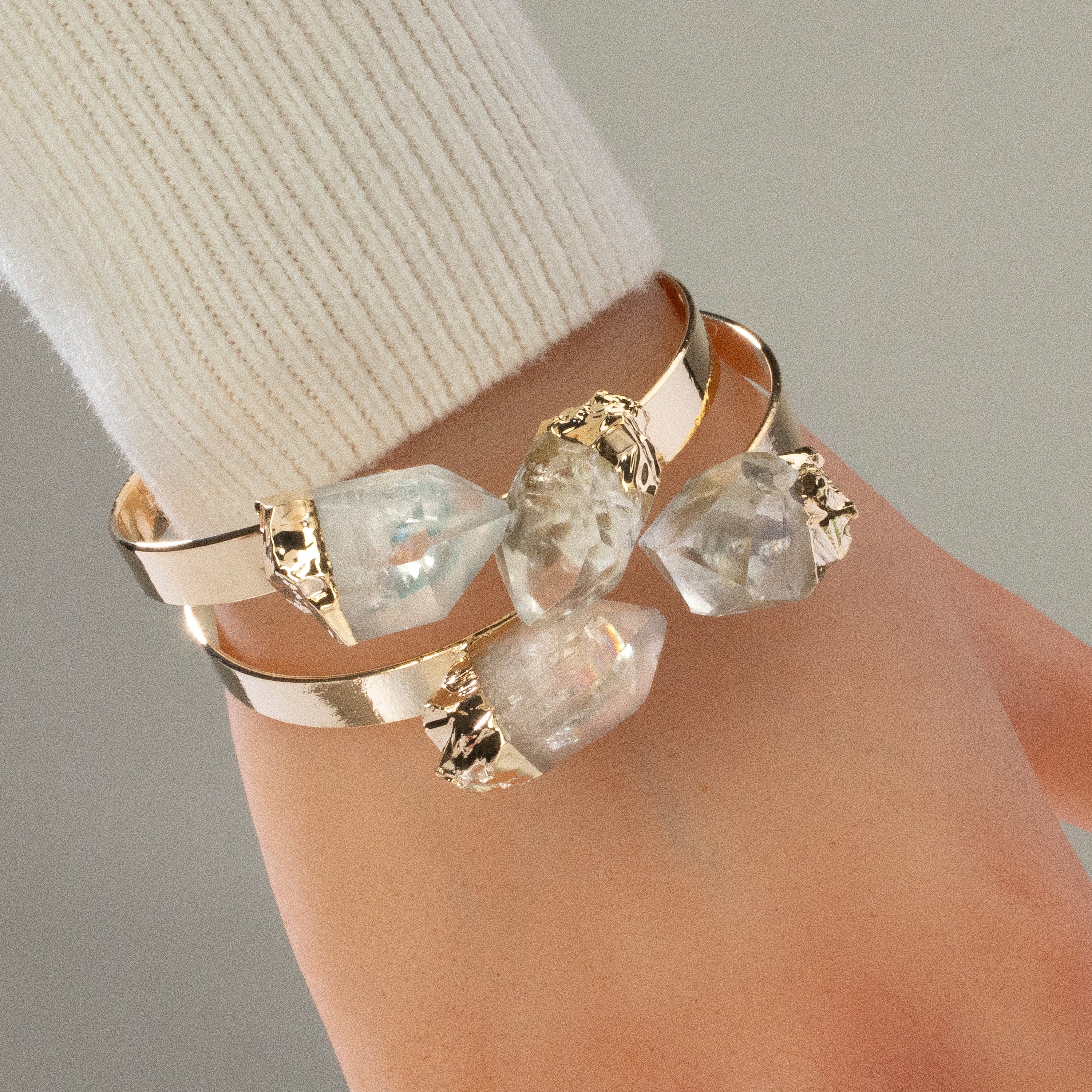 KALIFANO Crystal Jewelry Quartz Double Bracelet Cuff CJB-1012-QZ