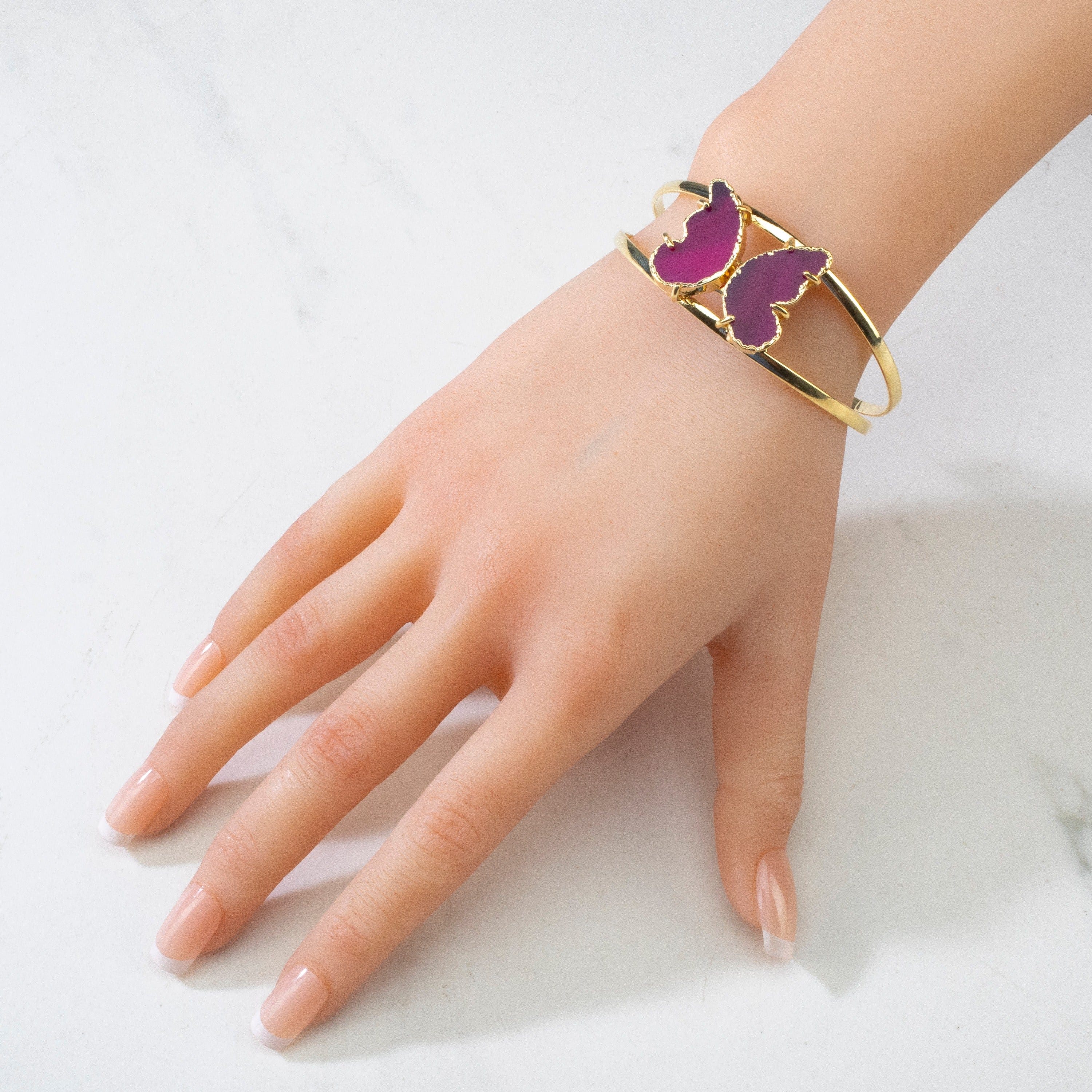 Kalifano Crystal Jewelry Red Agate Butterfly Cuff Bracelet CJB-S-BTAG-RD