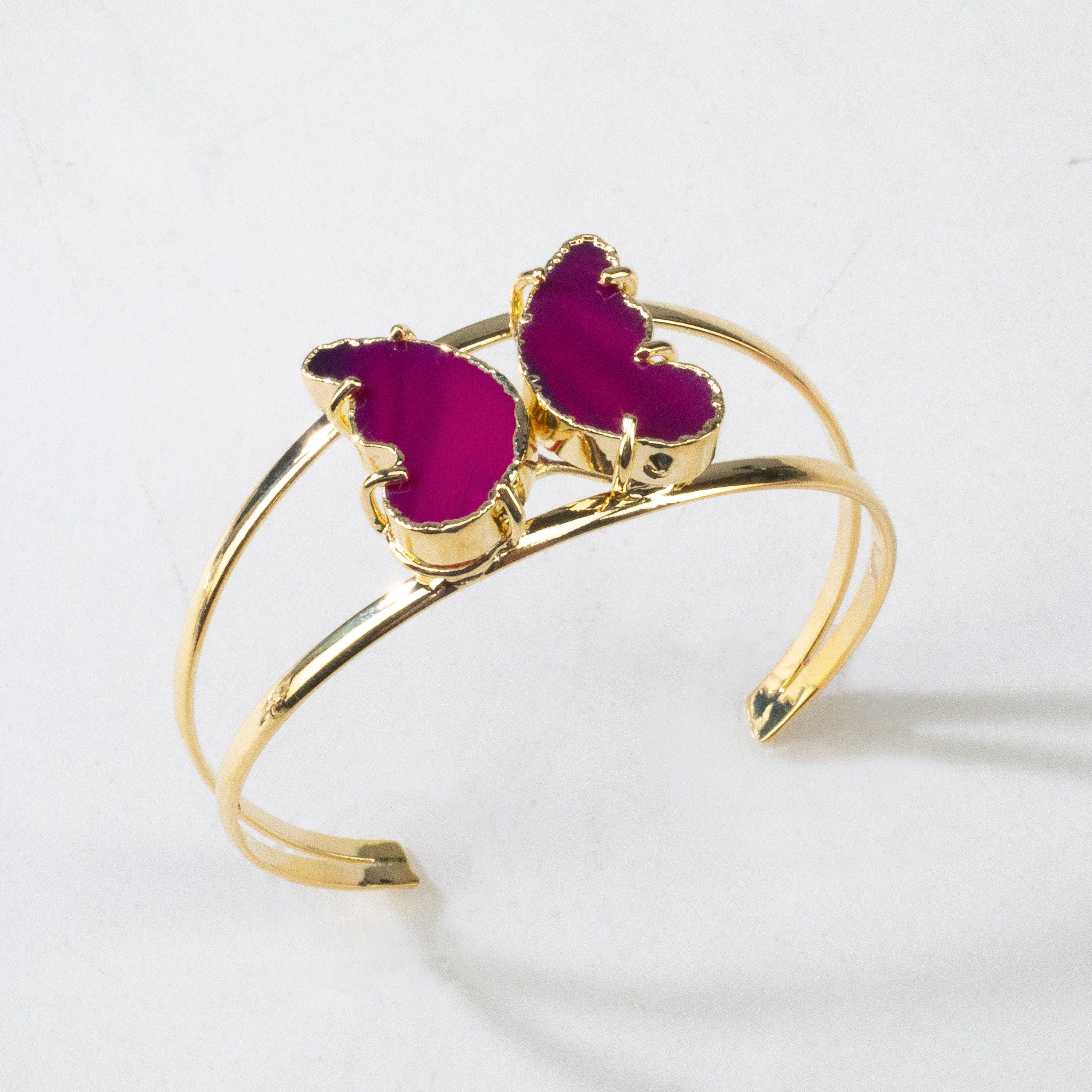 Kalifano Crystal Jewelry Red Agate Butterfly Cuff Bracelet CJB-S-BTAG-RD