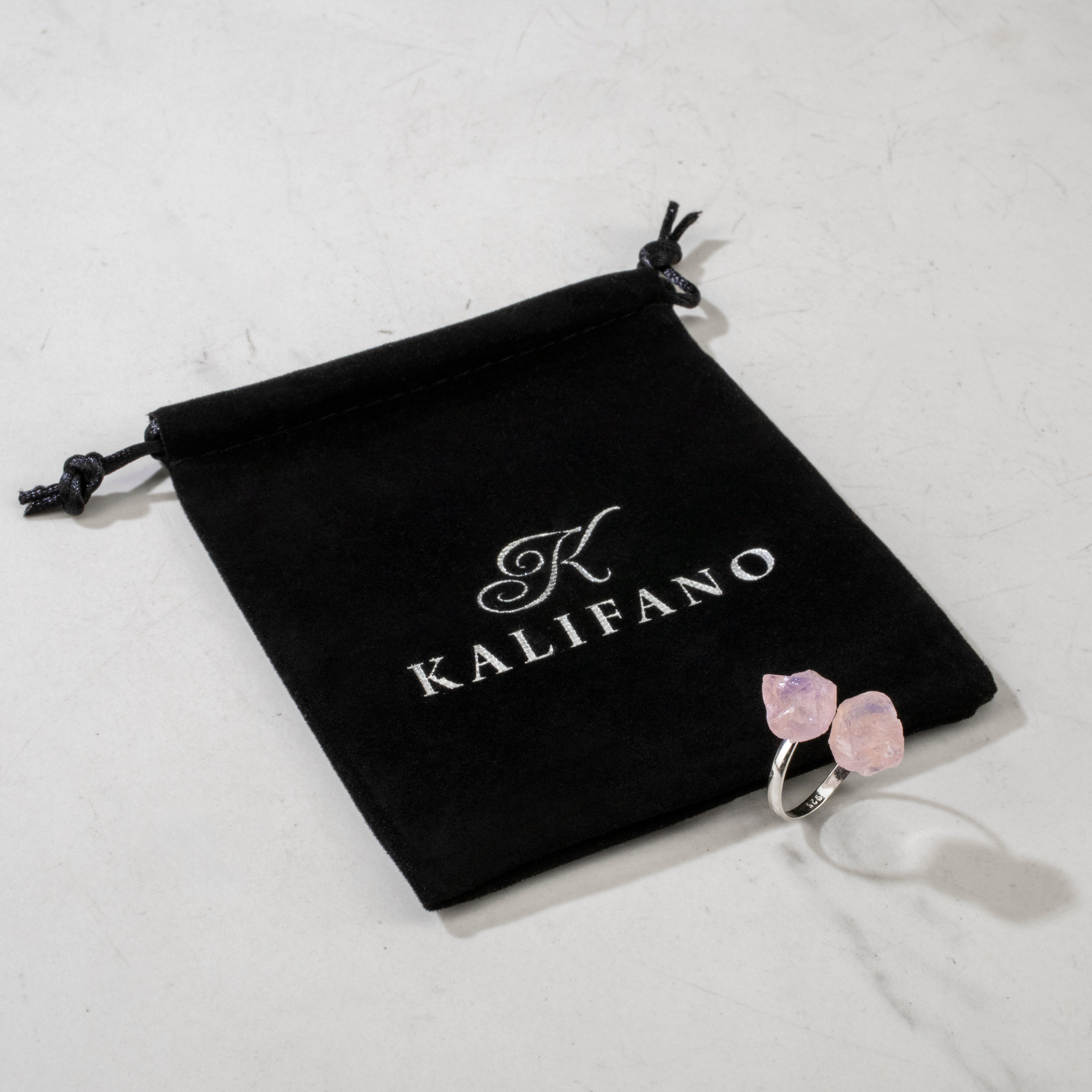 KALIFANO Crystal Jewelry Rose Quartz Adjustable Sterling Silver Ring CJR-SS-RQ