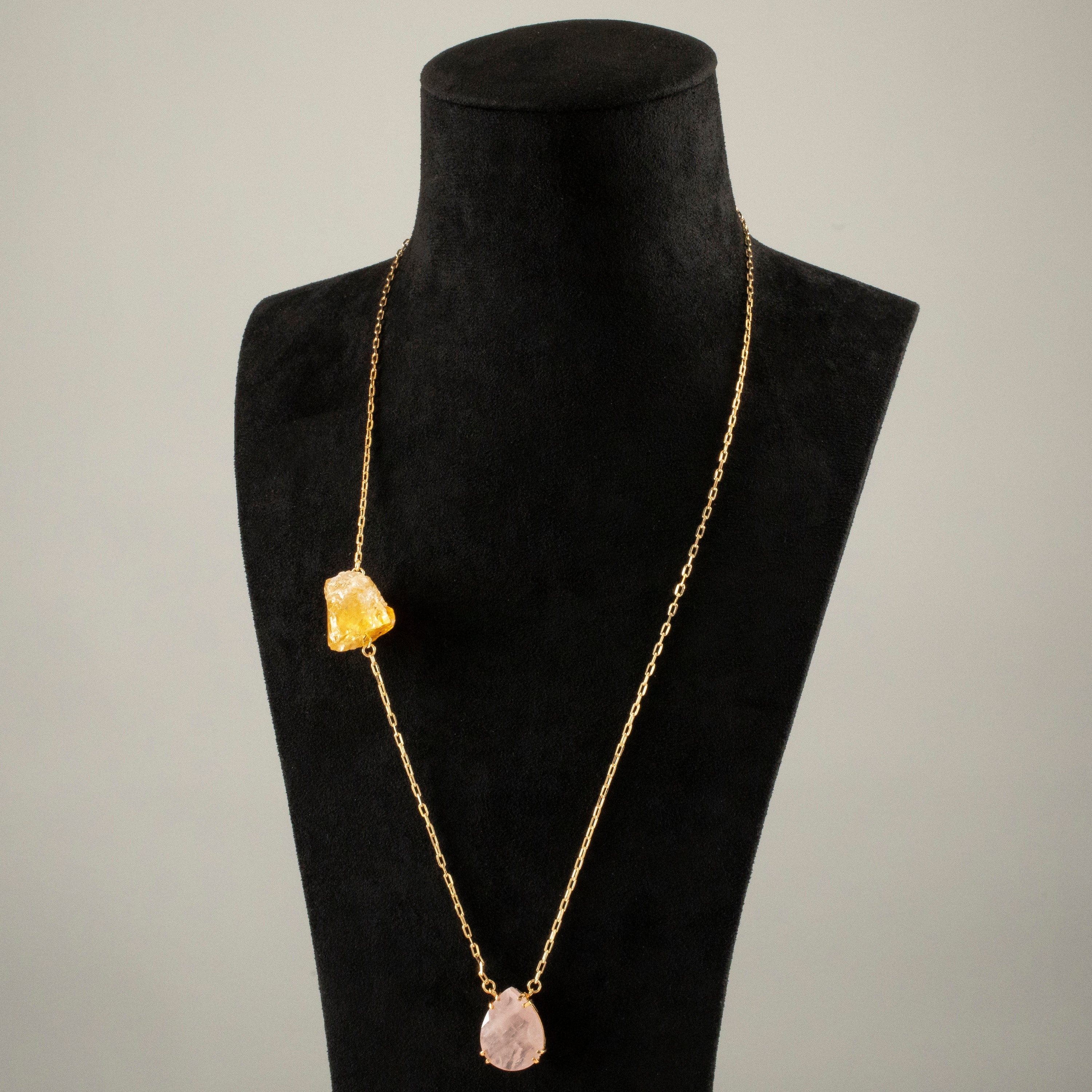 KALIFANO Crystal Jewelry Rose Quartz & Citrine Drop Necklace CJN-2067-RQ+CT