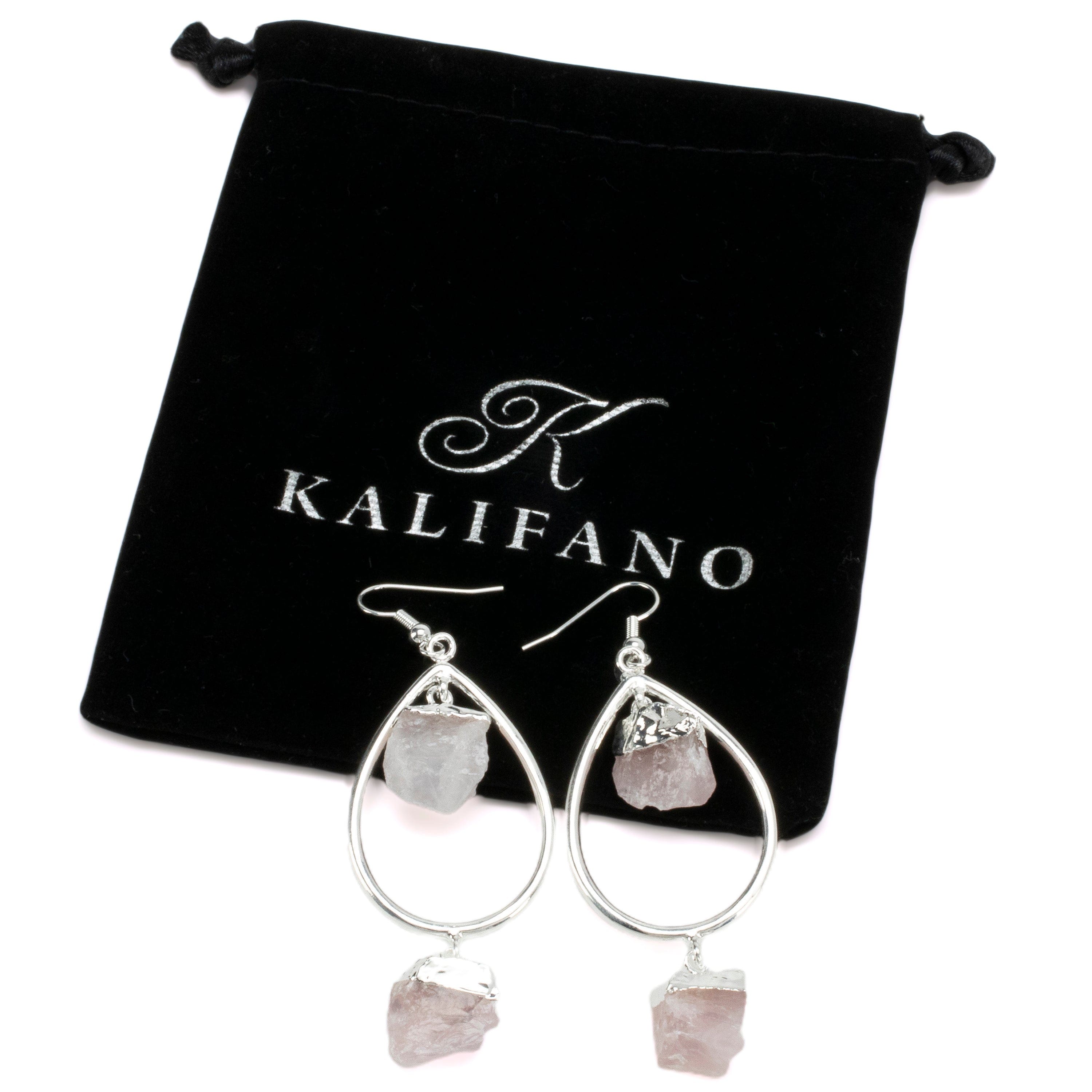 Kalifano Crystal Jewelry Rose Quartz Crystal Drop French Hook Earrings CJE-1548-RQ