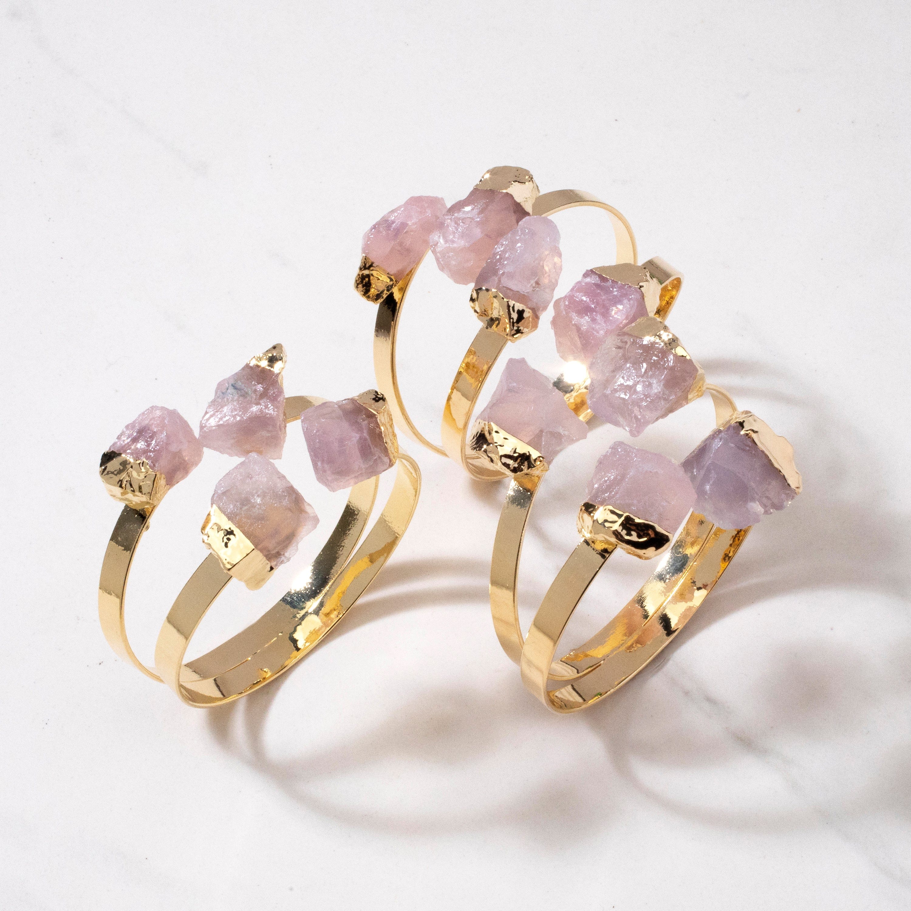 KALIFANO Crystal Jewelry Rose Quartz Double Bracelet Cuff CJB-1012-RQ