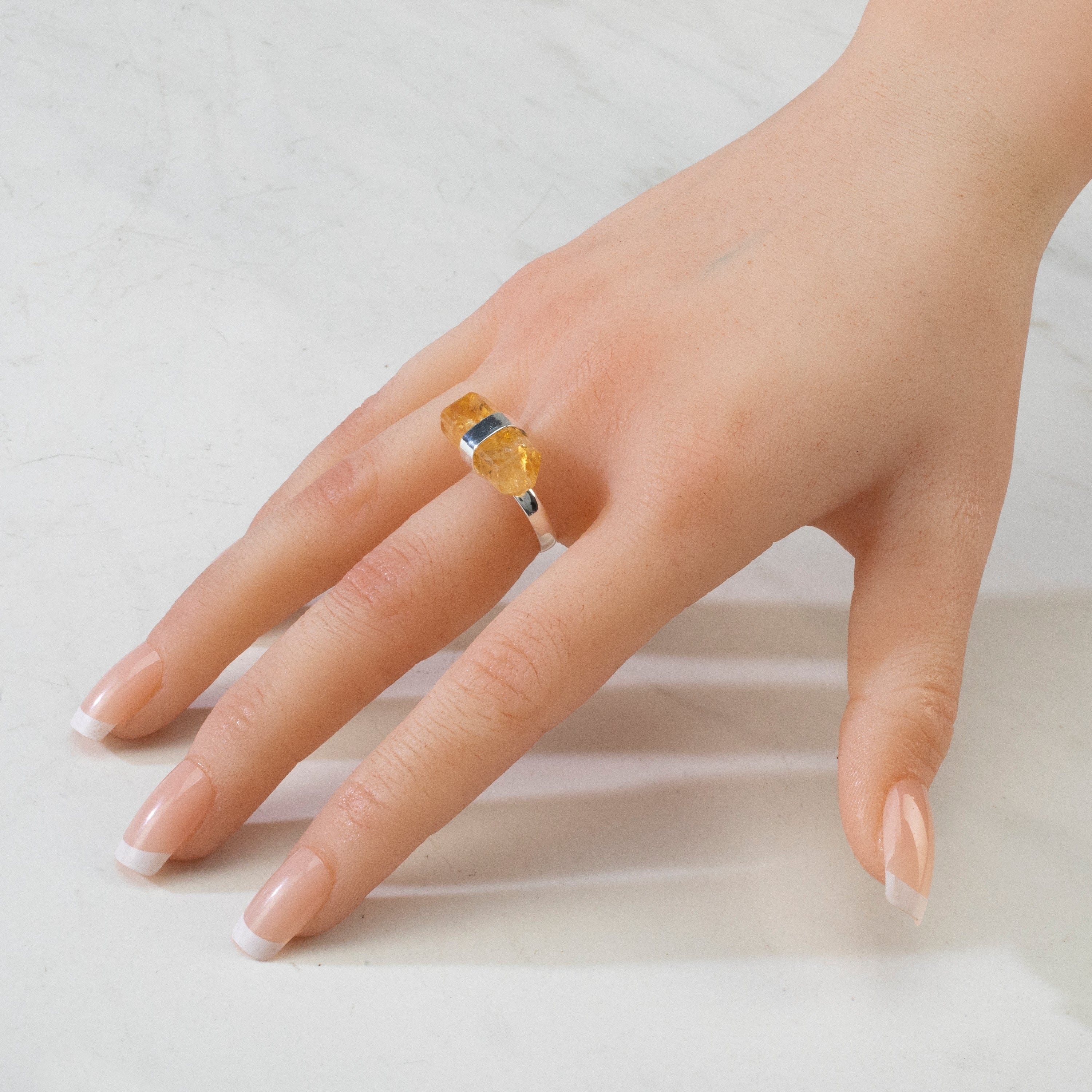 Kalifano Crystal Jewelry Silver Plated Citrine Adjustable Ring CJR-MJS-CT